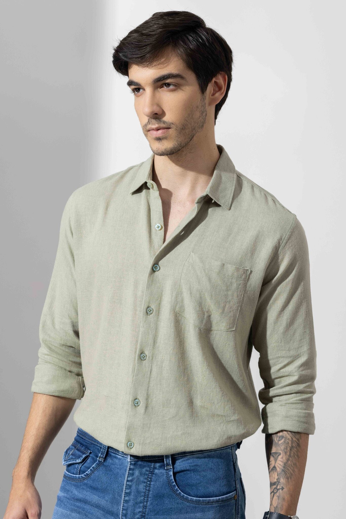Light Green Linen Full Sleeve Shirt