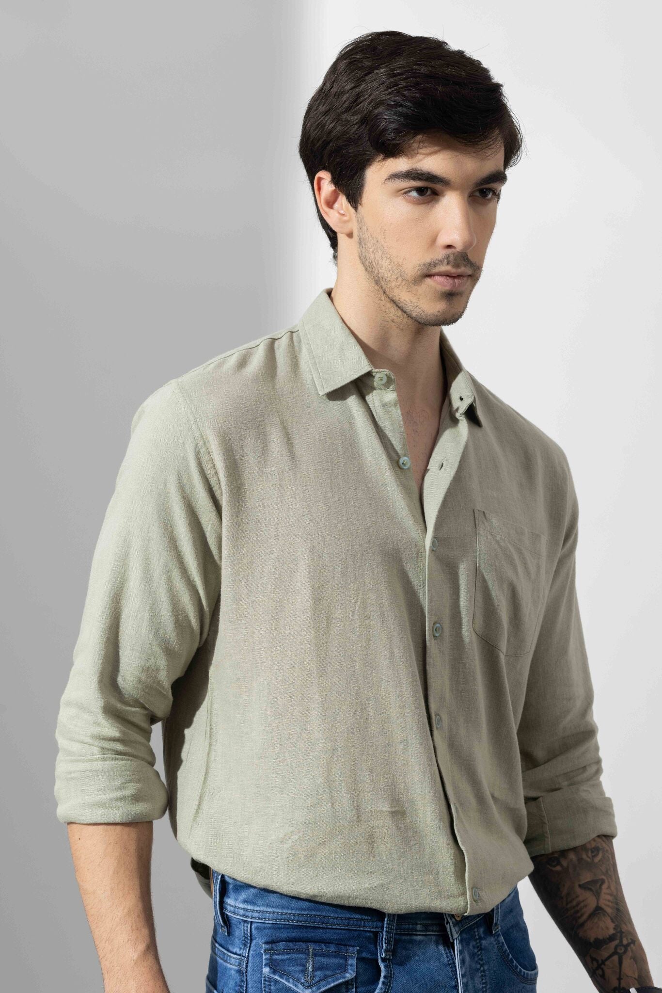 Light Green Linen Full Sleeve Shirt