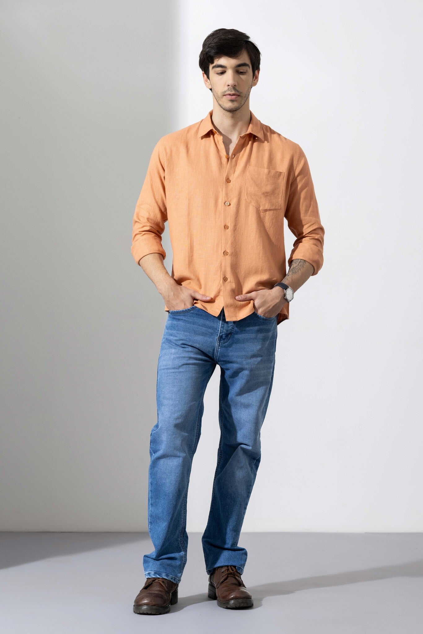 Orange Linen Full Sleeve Shirt