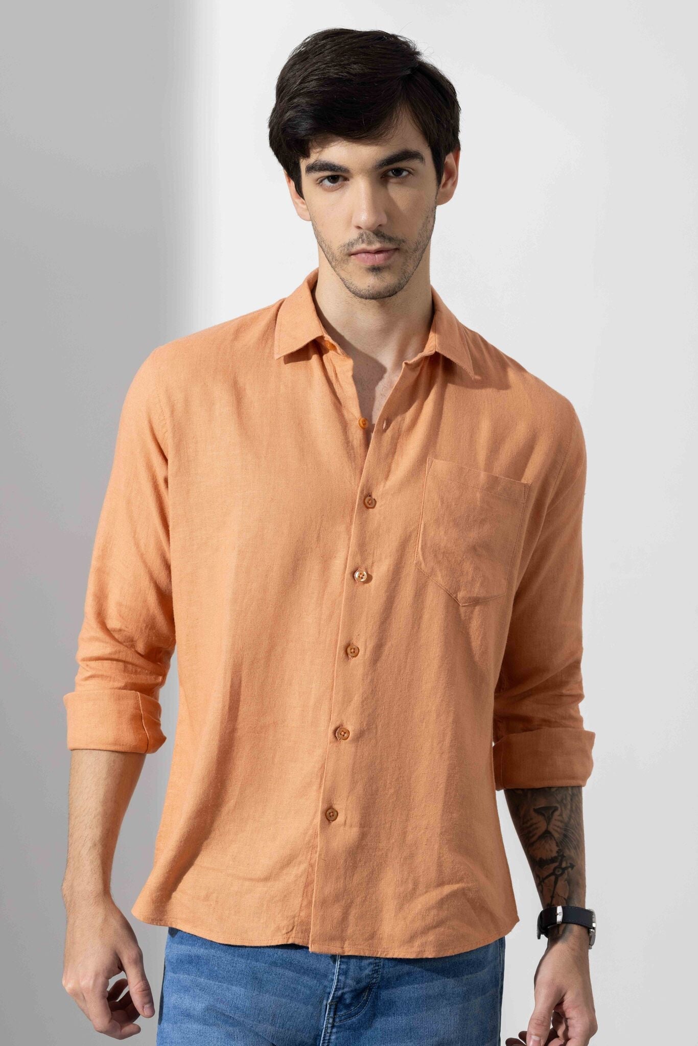 Orange Linen Full Sleeve Shirt