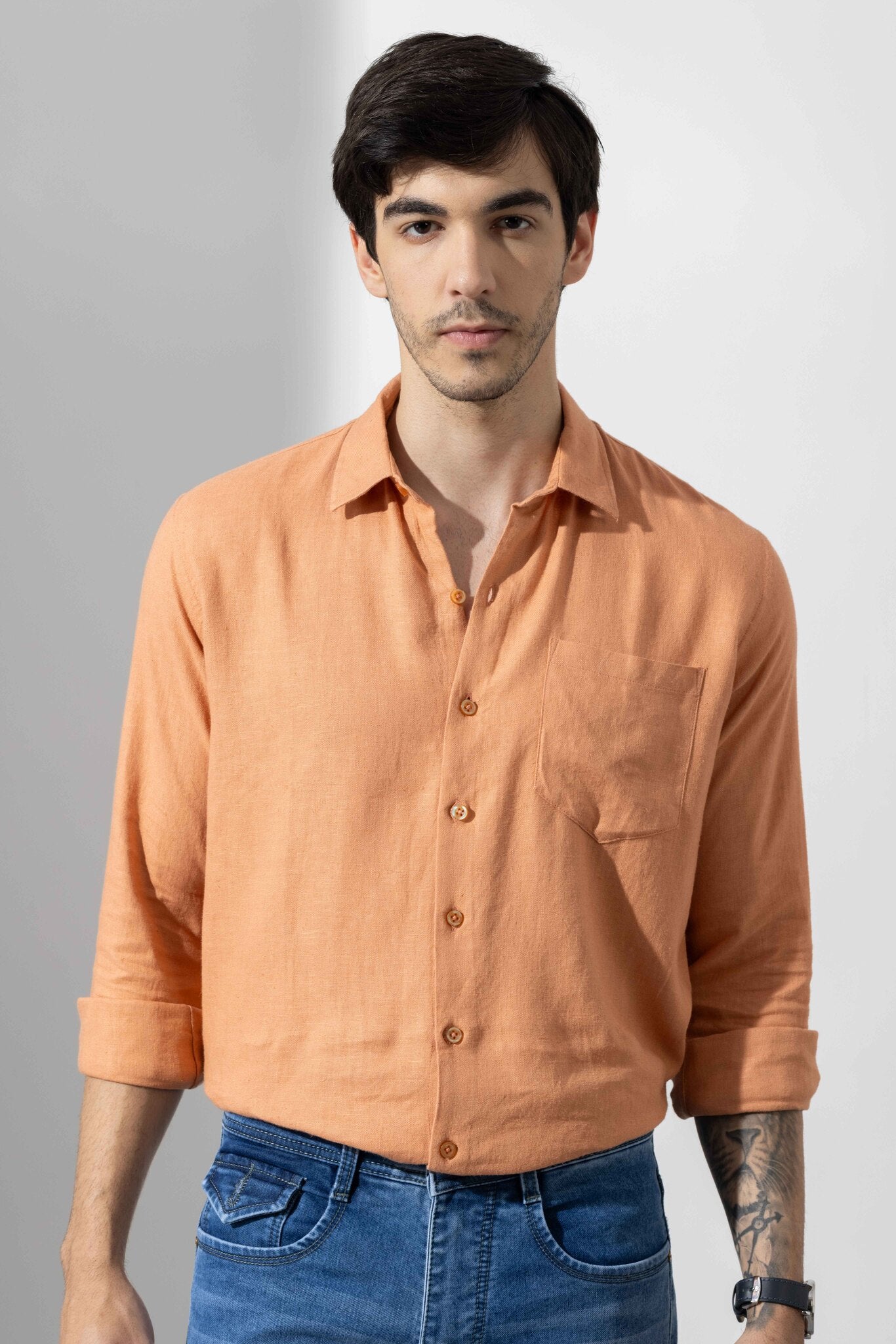 Orange Linen Full Sleeve Shirt
