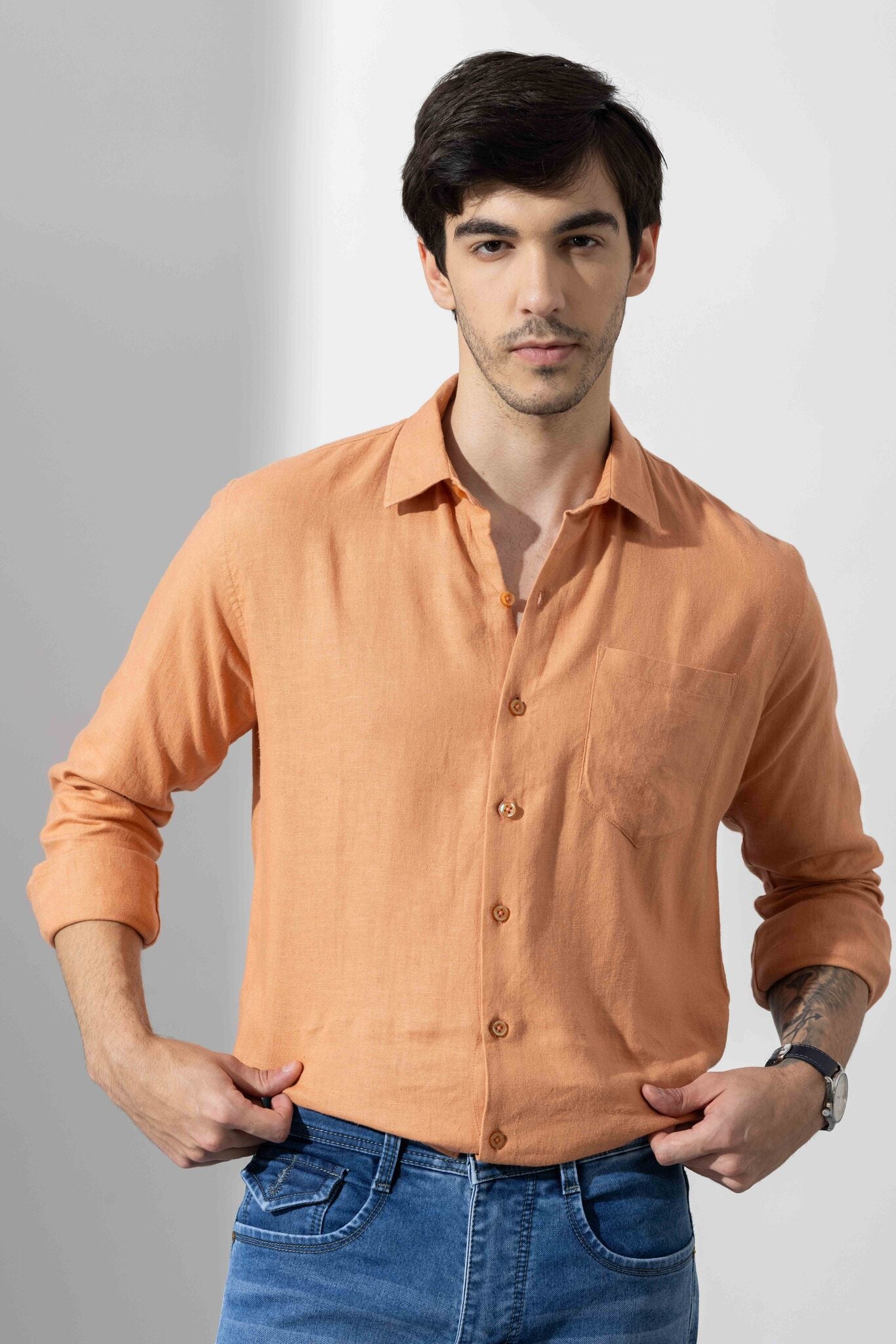 Orange Linen Full Sleeve Shirt