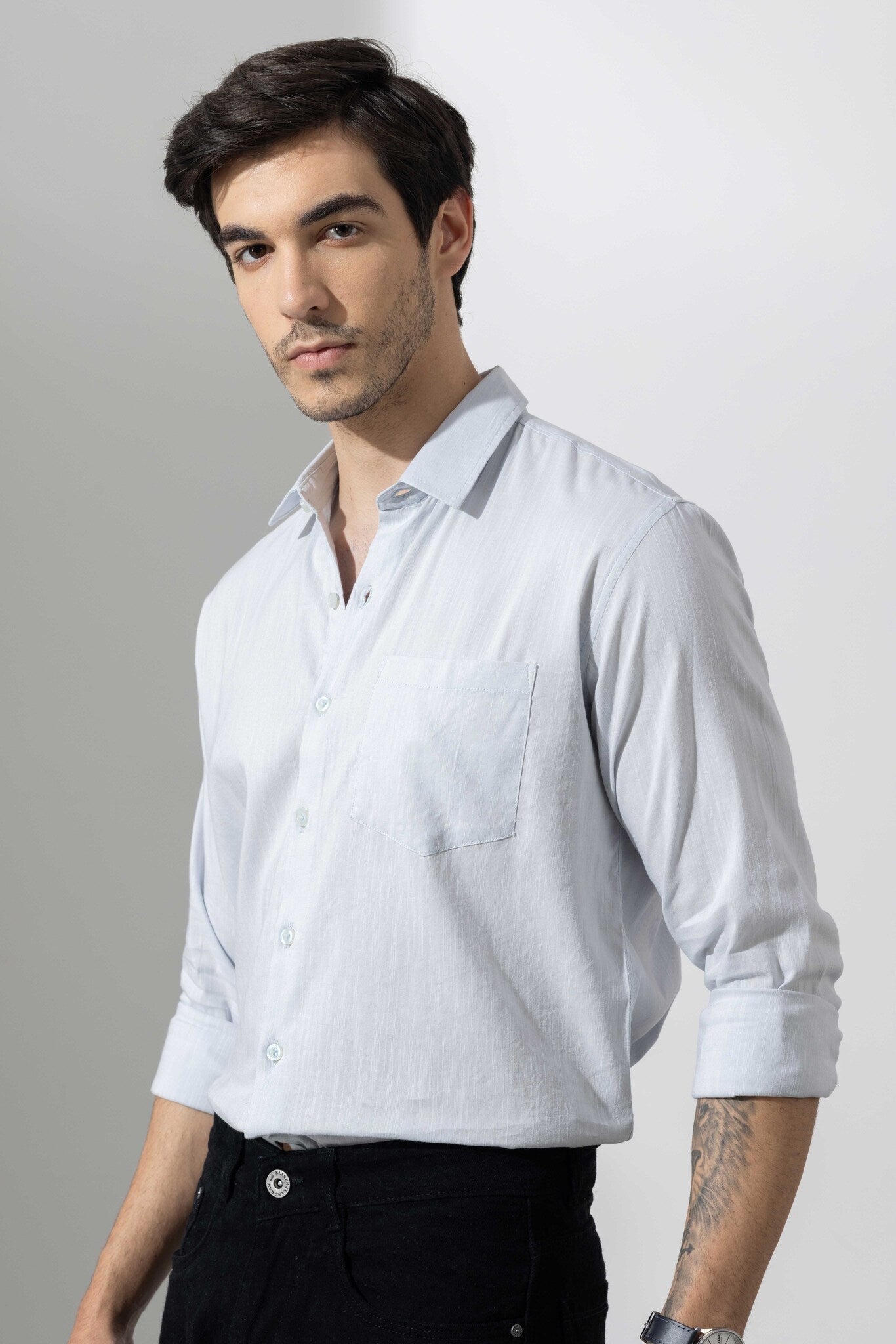 Sky Blue Linen Full Sleeve Shirt