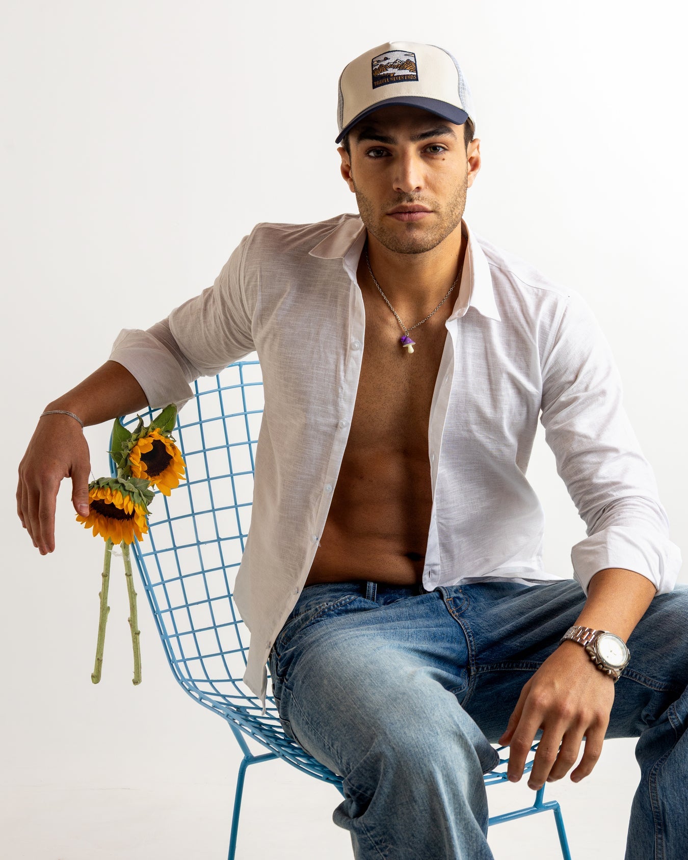 White Full Sleeve Linen Blended Shirt