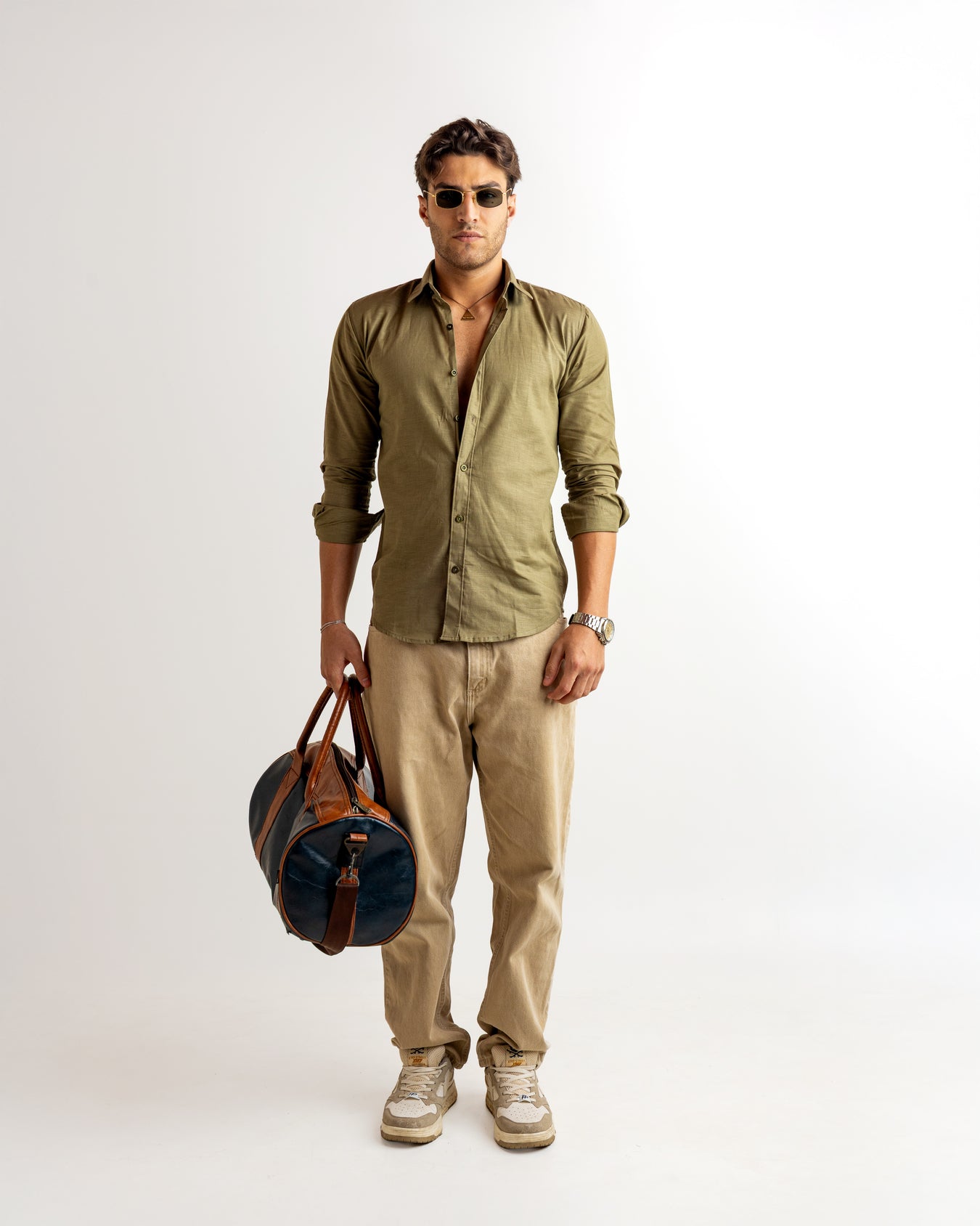 Green Full Sleeve Linen Blended Shirt