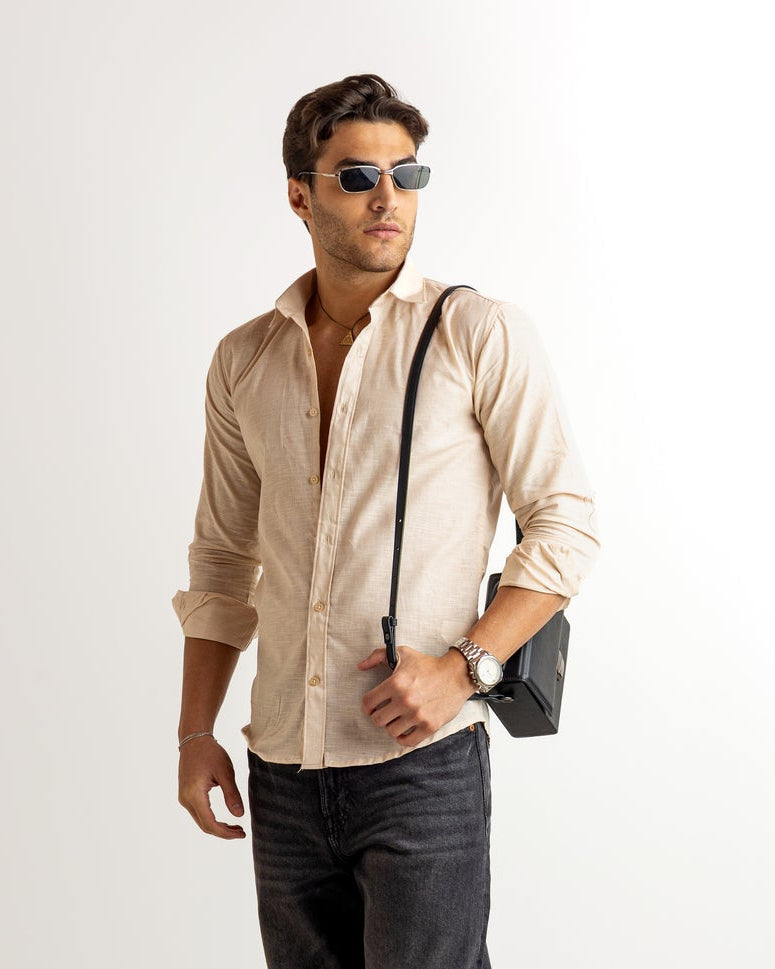 Cream Full Sleeve Linen Blended Shirt