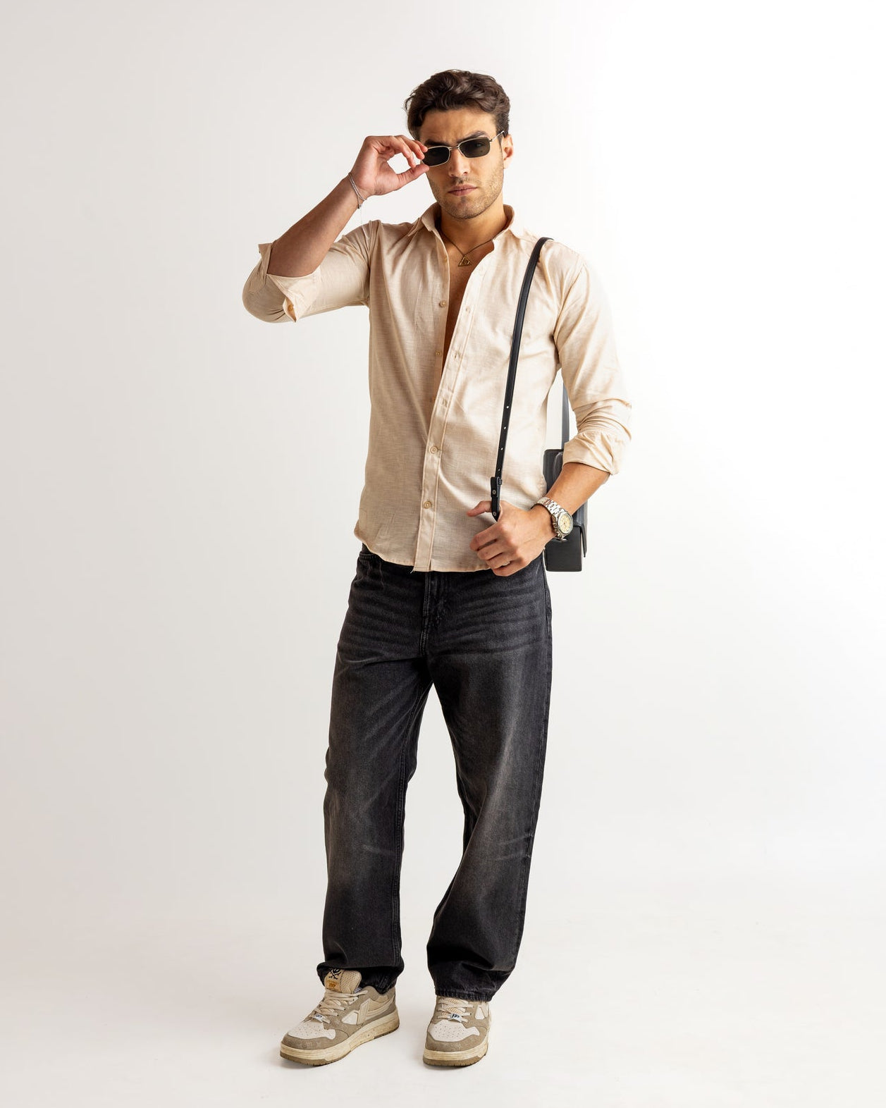 Cream Full Sleeve Linen Blended Shirt