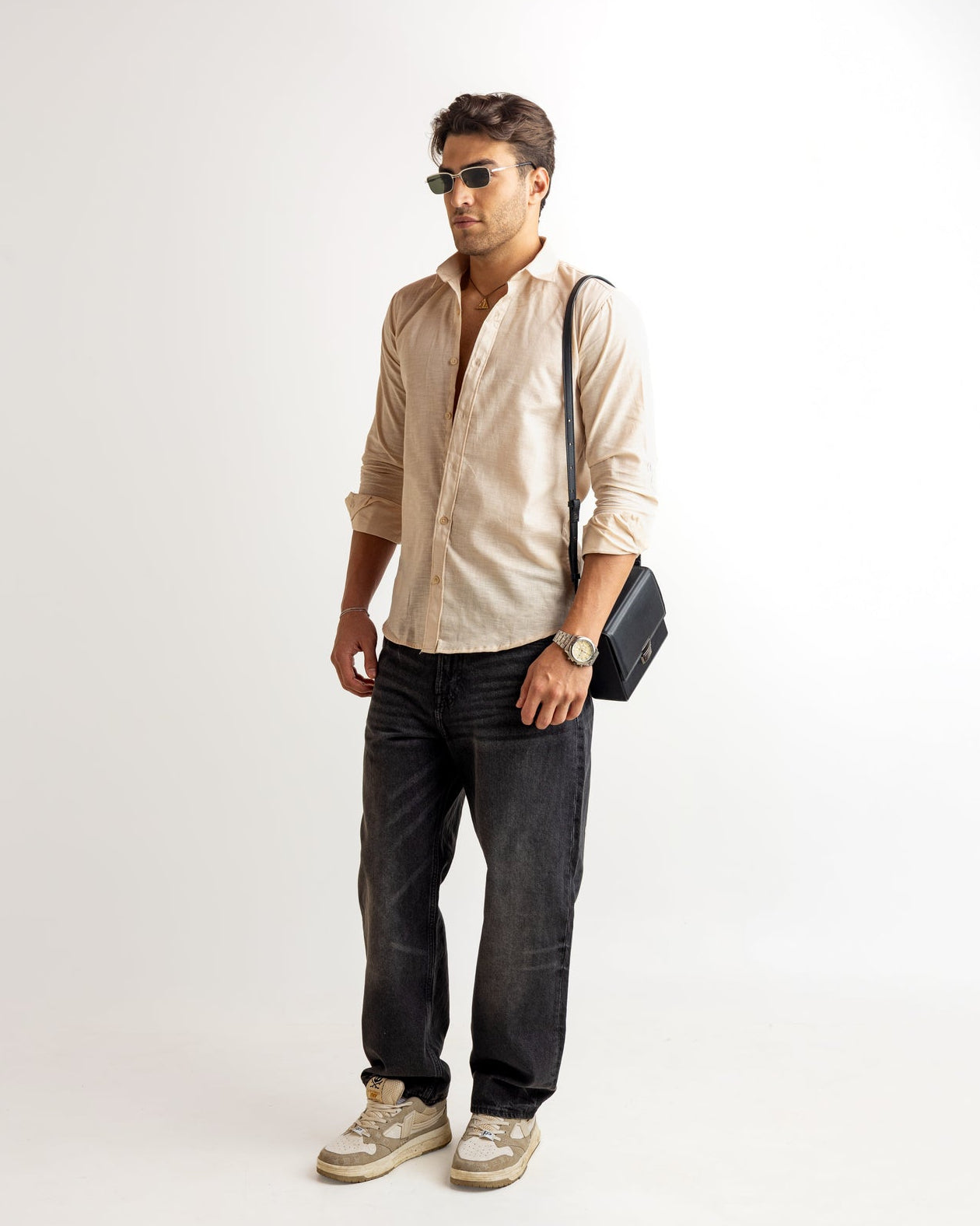 Cream Full Sleeve Linen Blended Shirt