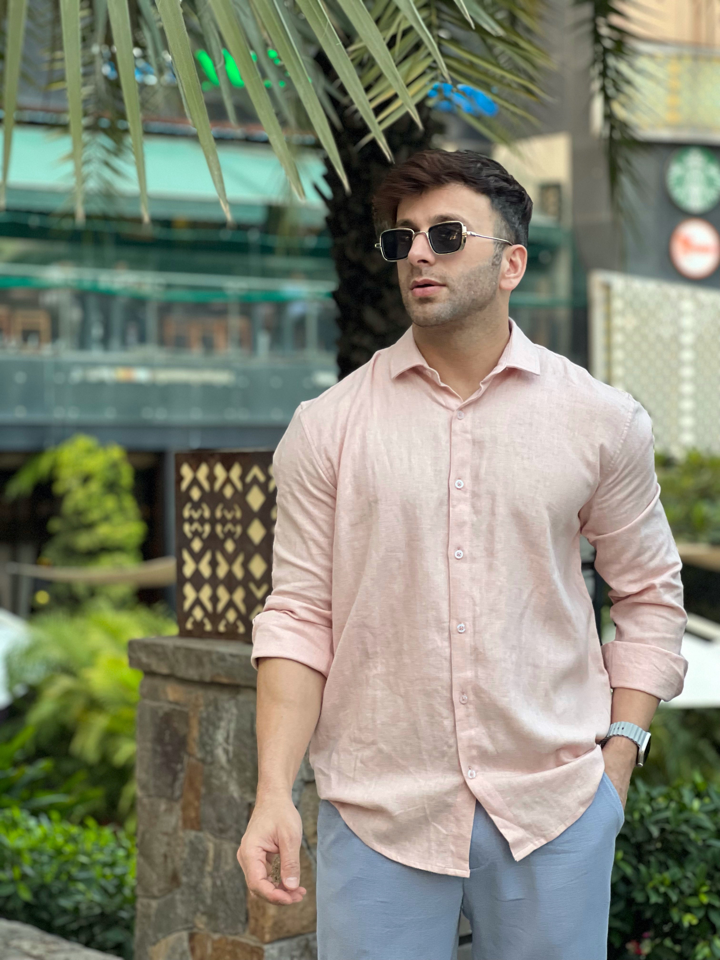 Peach Linen Full Sleeve Shirt