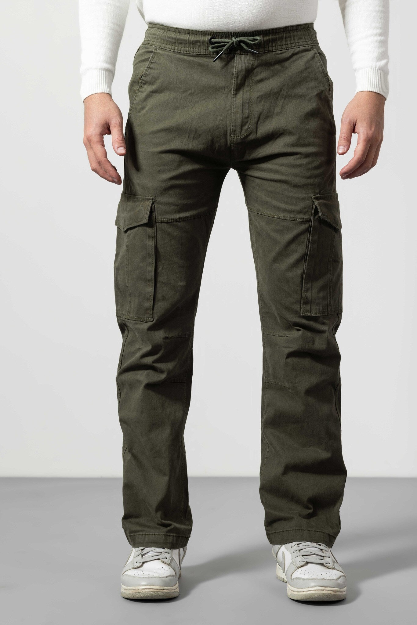 Olive Straight Fit Cotton Cargo Pants