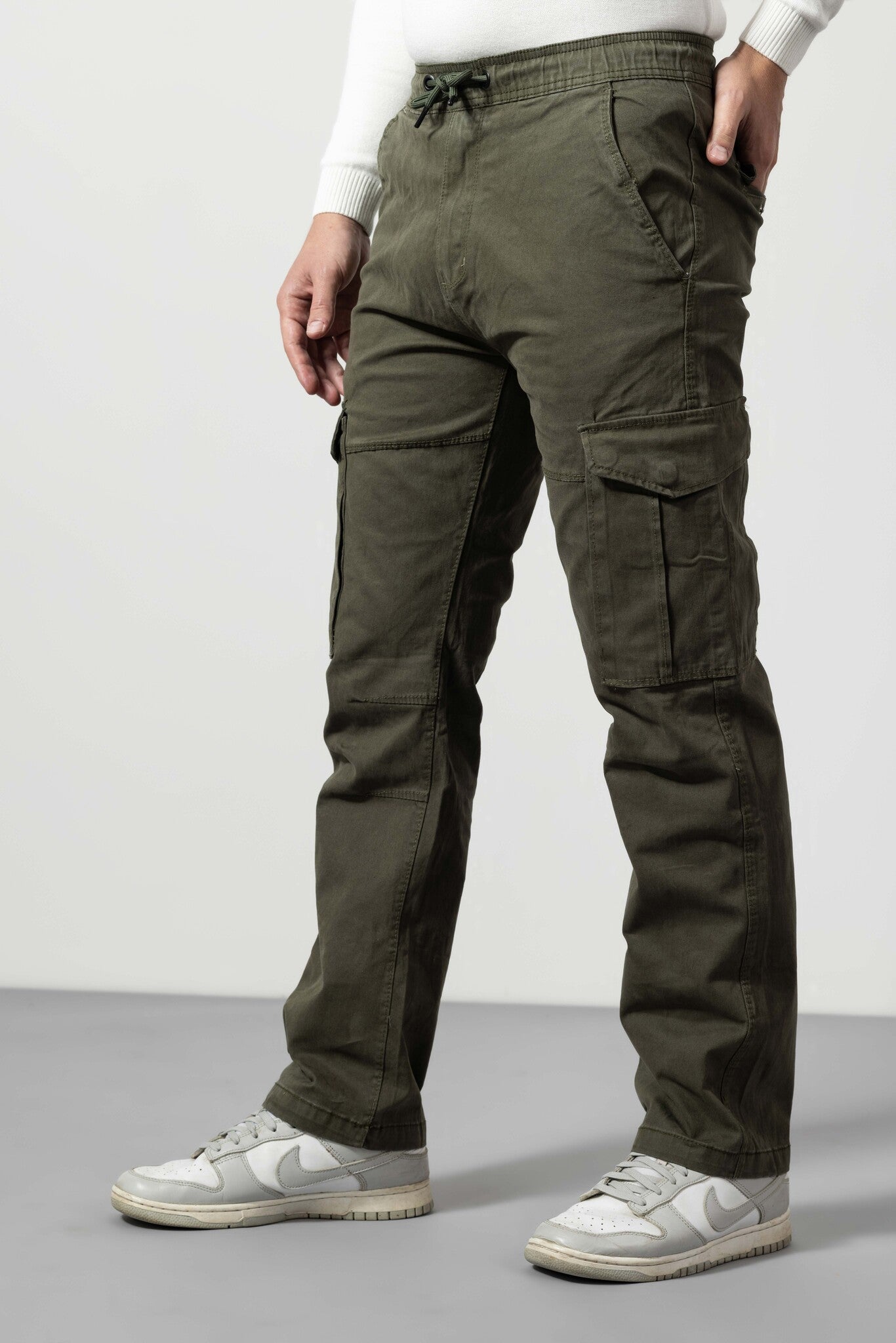 Olive Straight Fit Cotton Cargo Pants