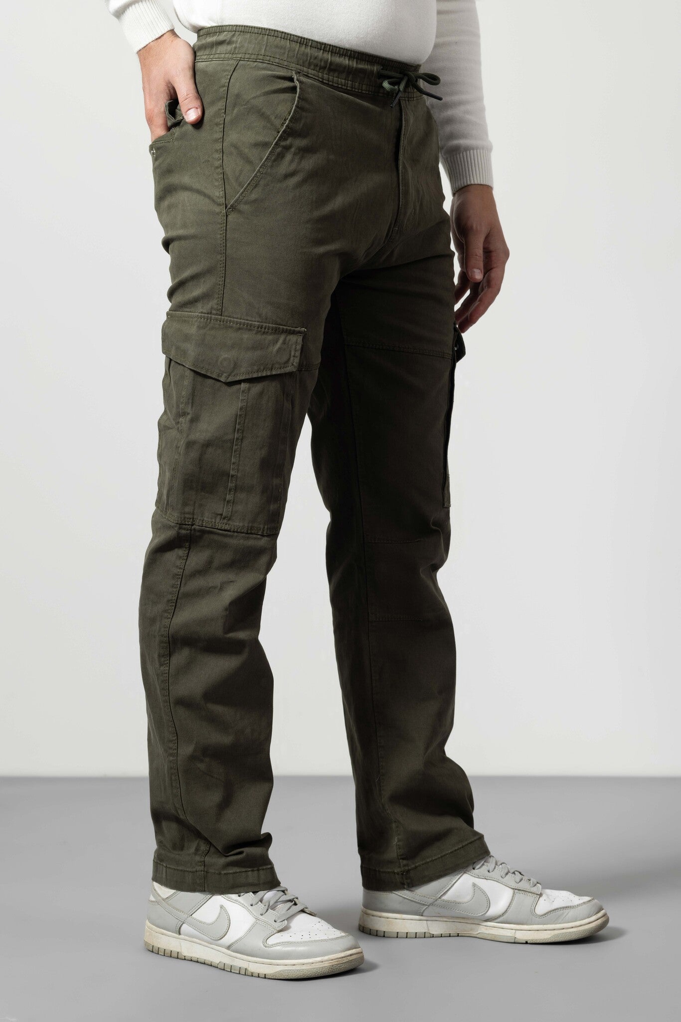 Olive Straight Fit Cotton Cargo Pants
