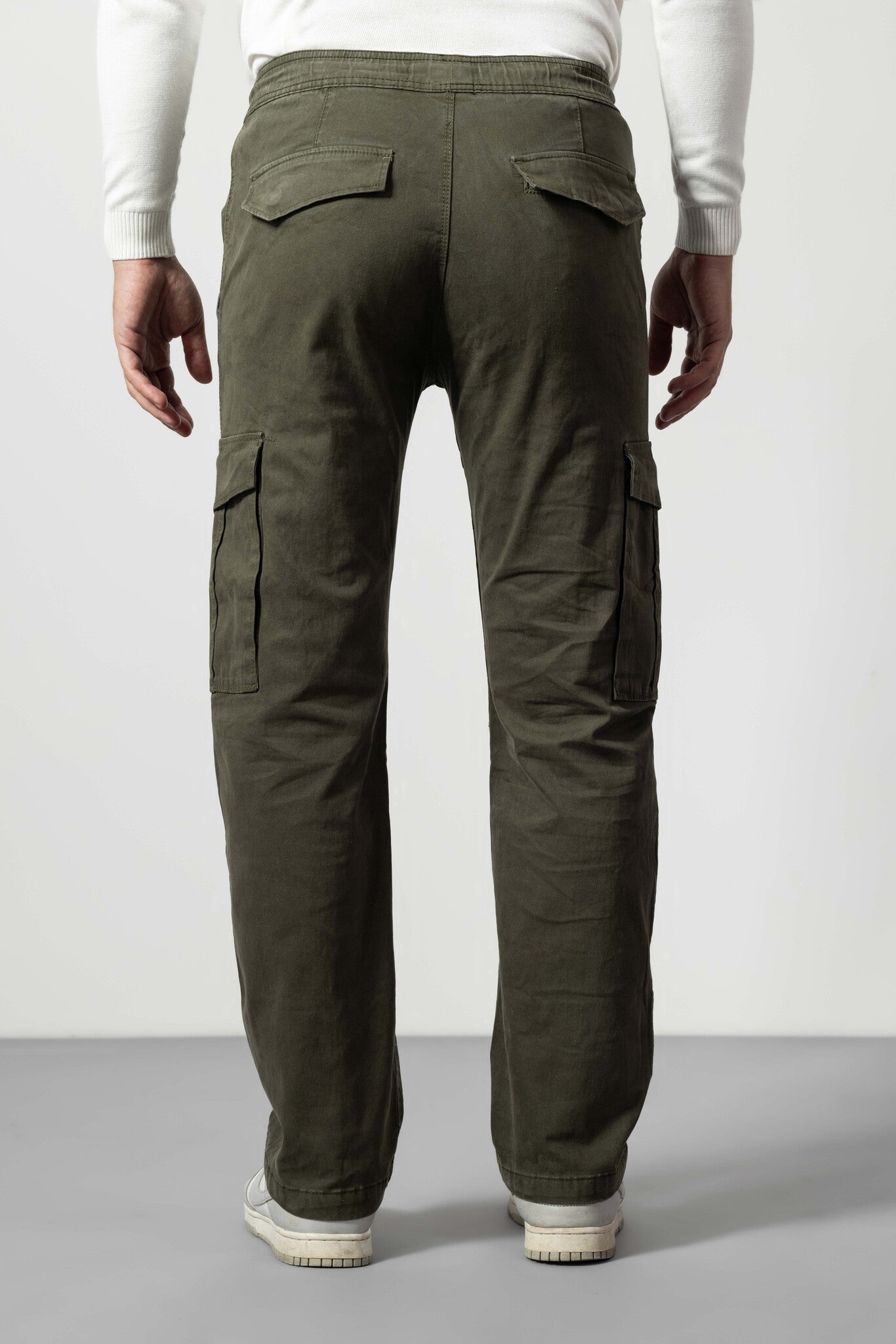 Olive Straight Fit Cotton Cargo Pants