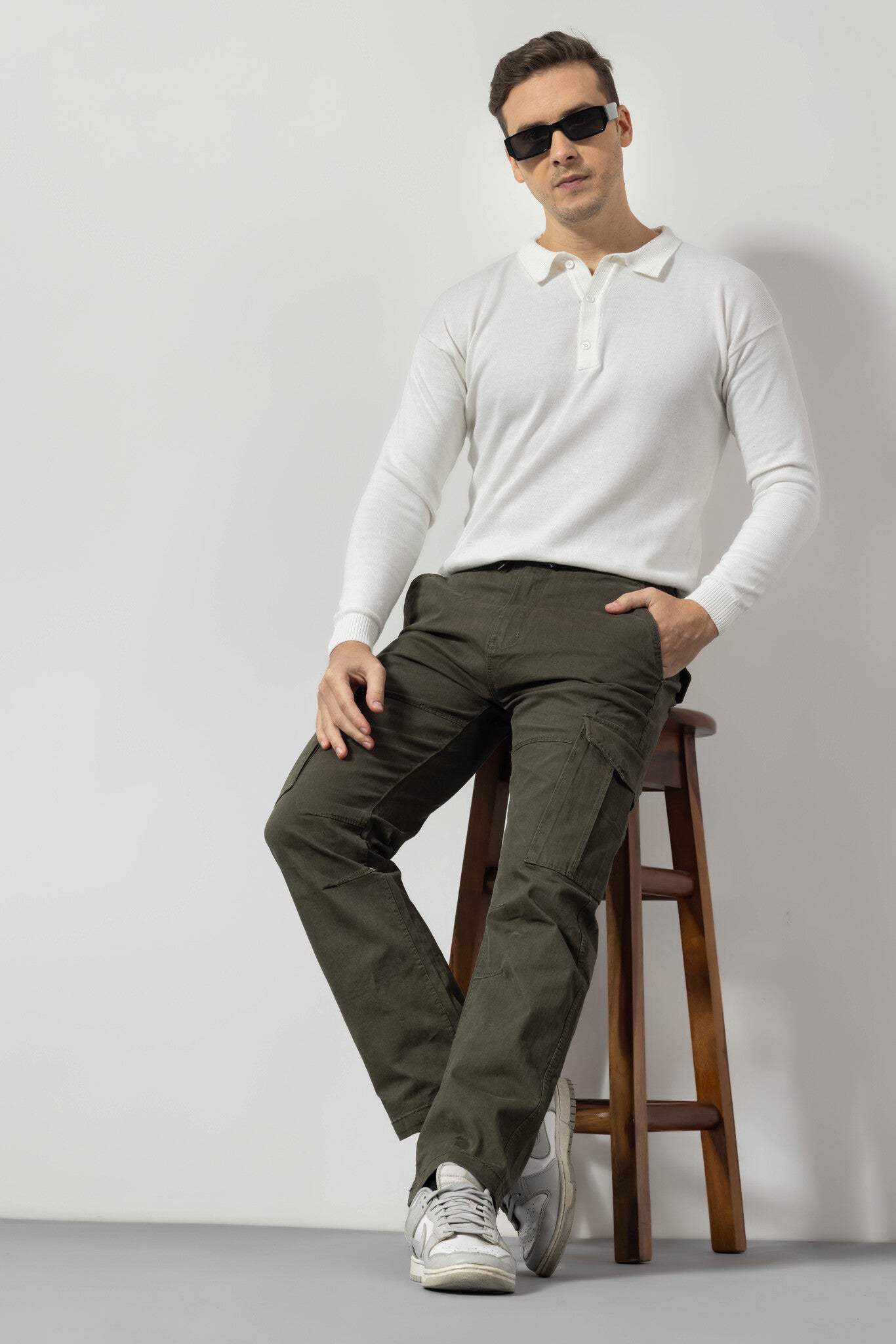 Olive Straight Fit Cotton Cargo Pants