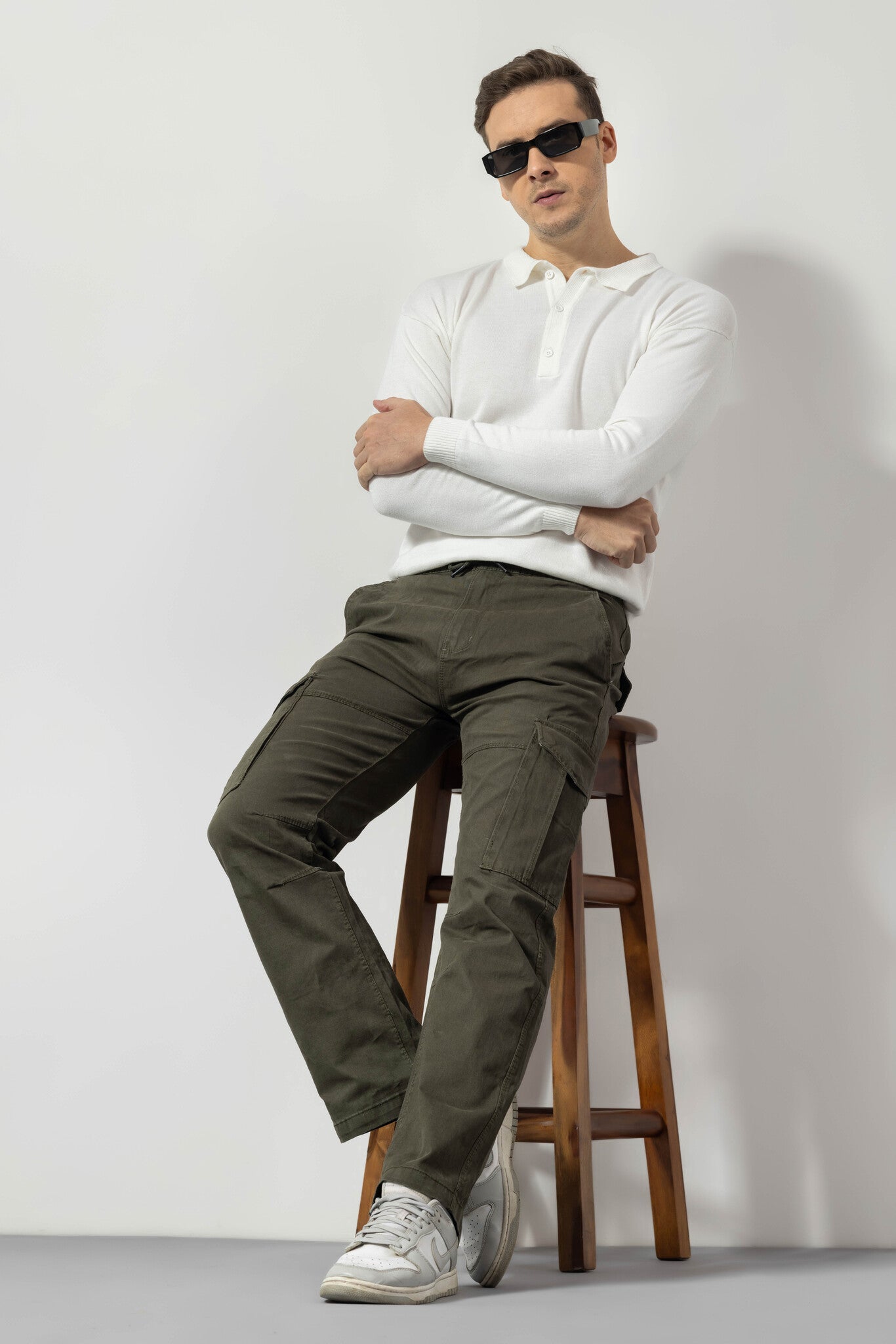 Olive Straight Fit Cotton Cargo Pants