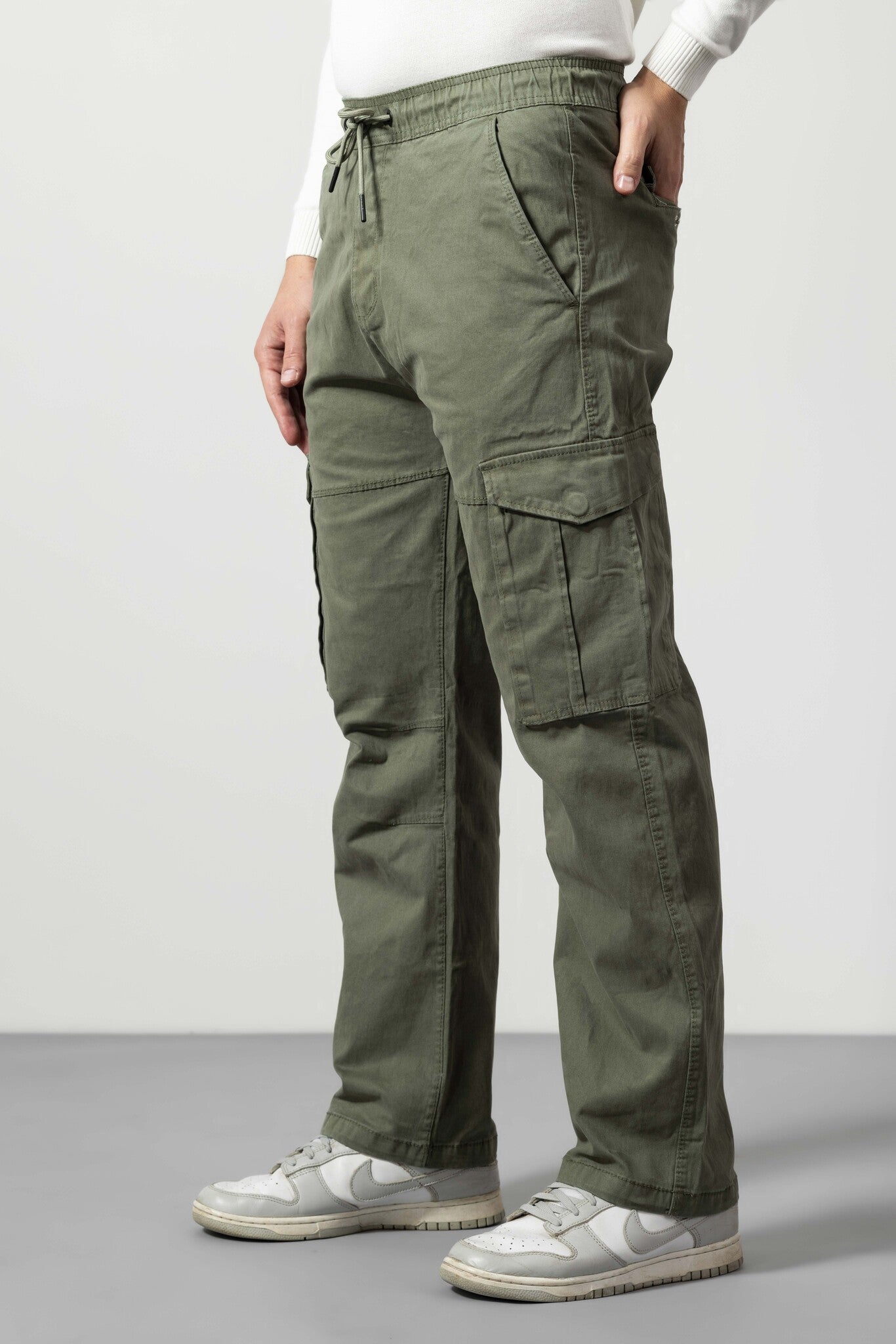 Green Straight Fit Cotton Pants