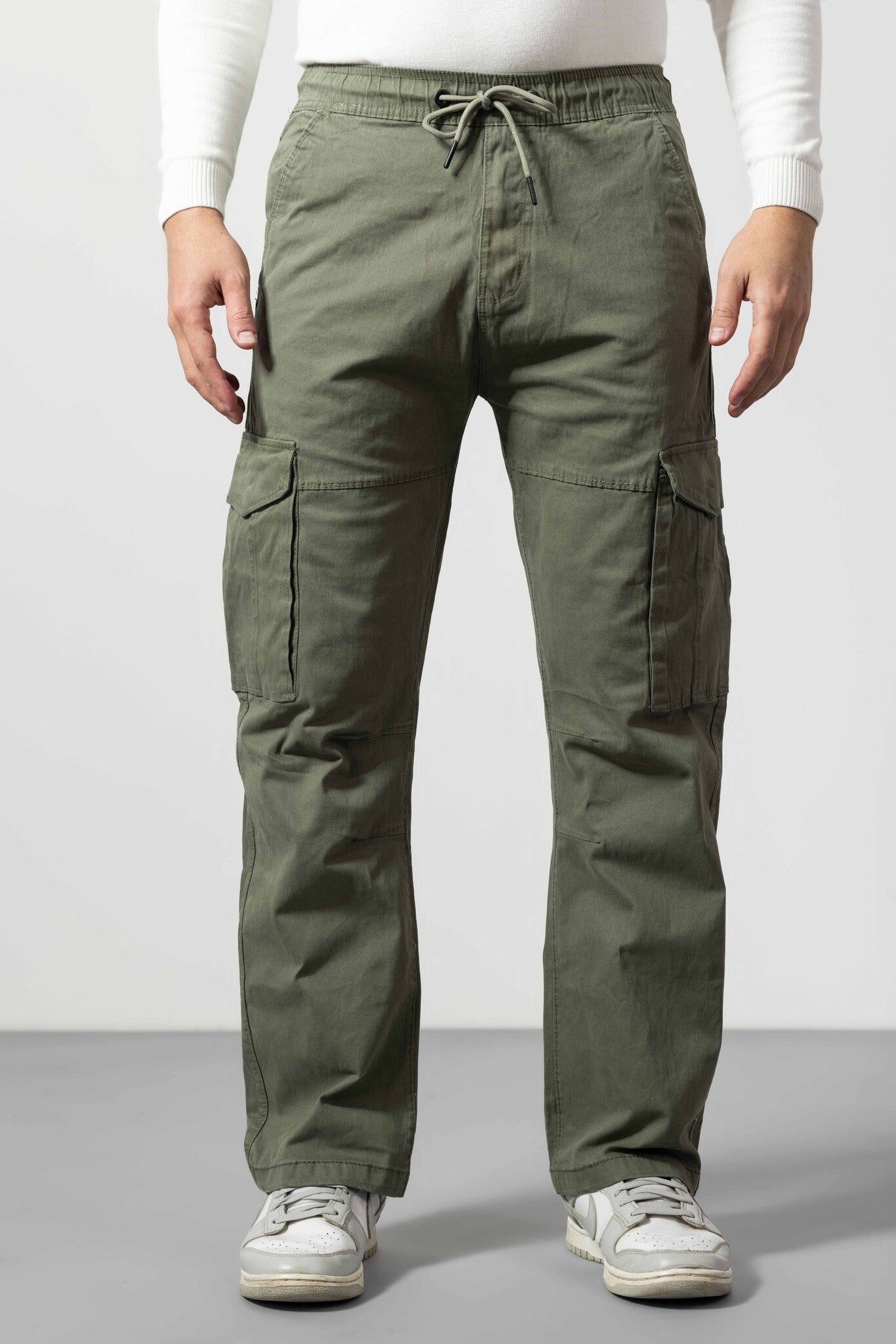 Green Straight Fit Cotton Pants