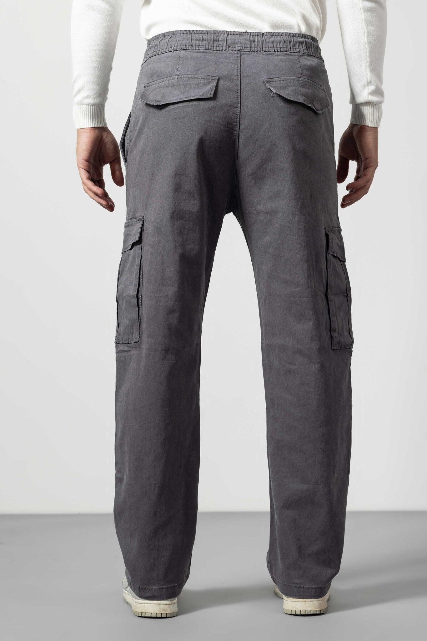 Dark Grey Straight Fit Cotton Cargo Pants