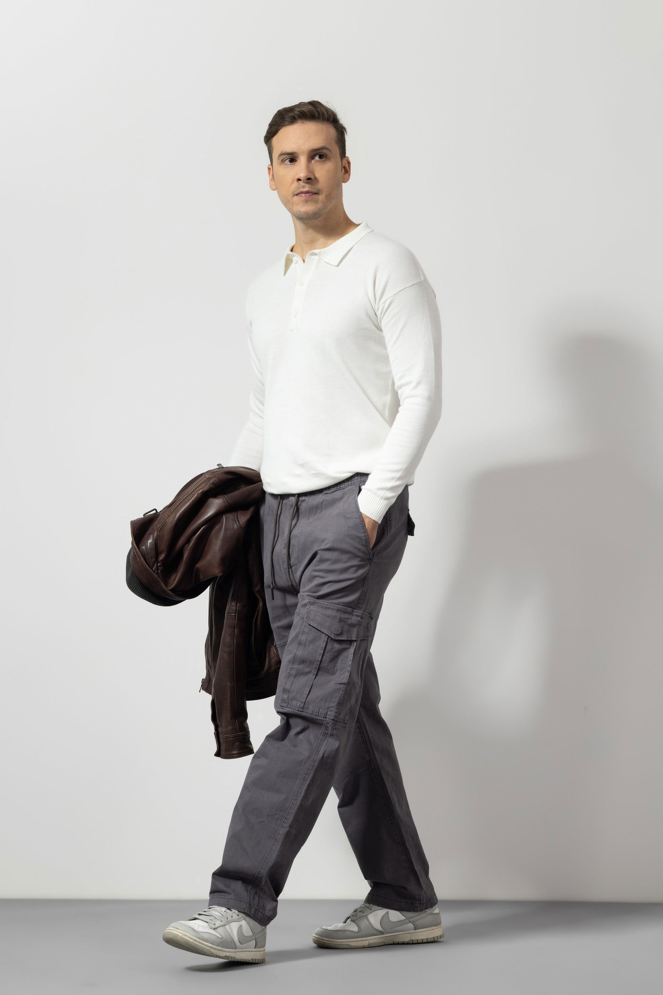 Dark Grey Straight Fit Cotton Cargo Pants