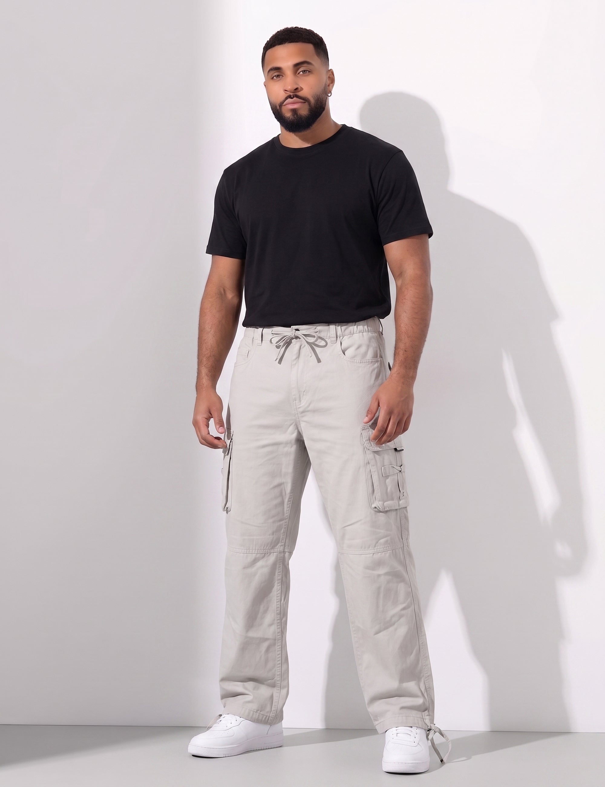 Cream Multi-Pocket Cargo Pant