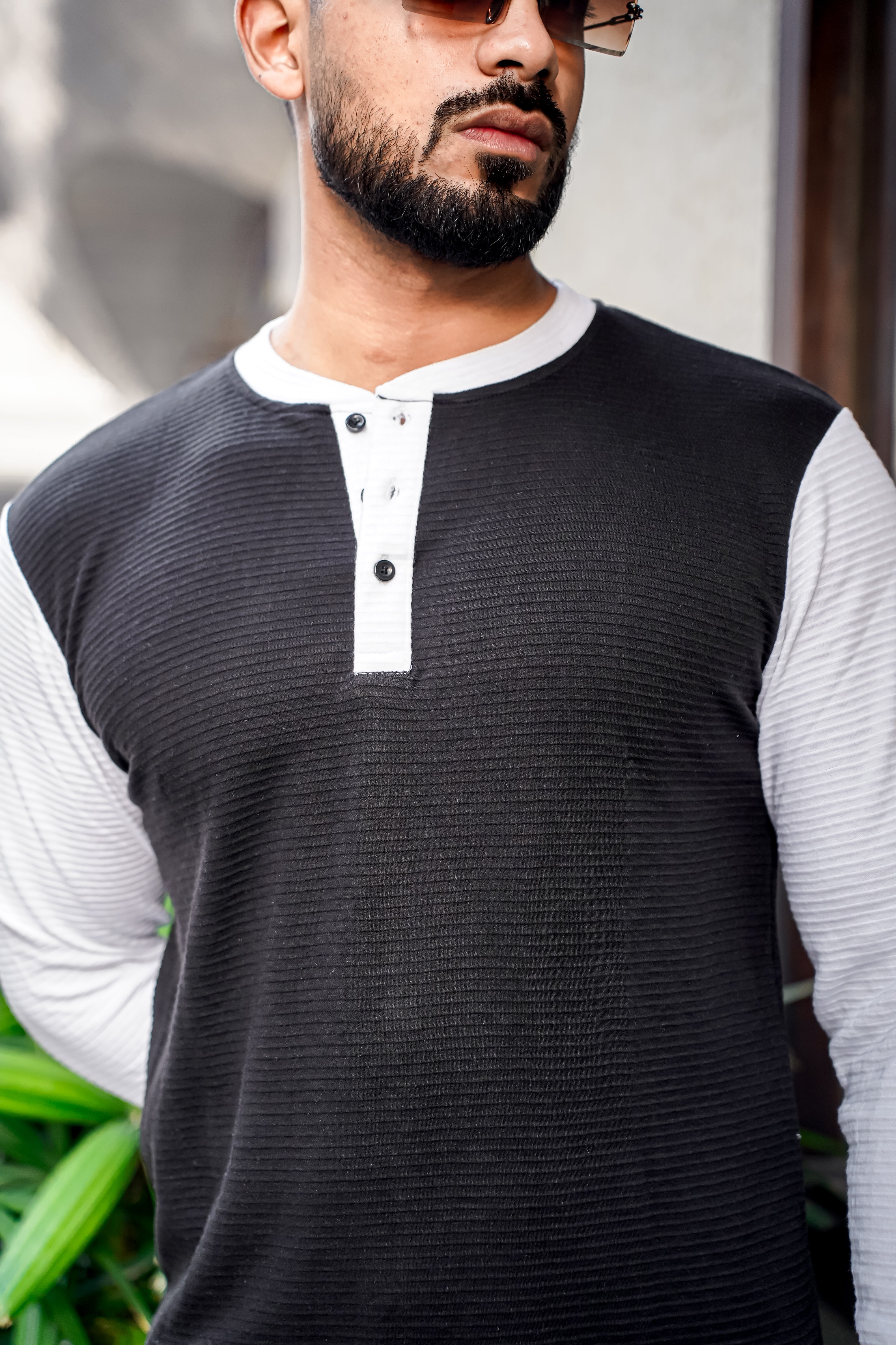 Black Color Block Henley T-Shirt