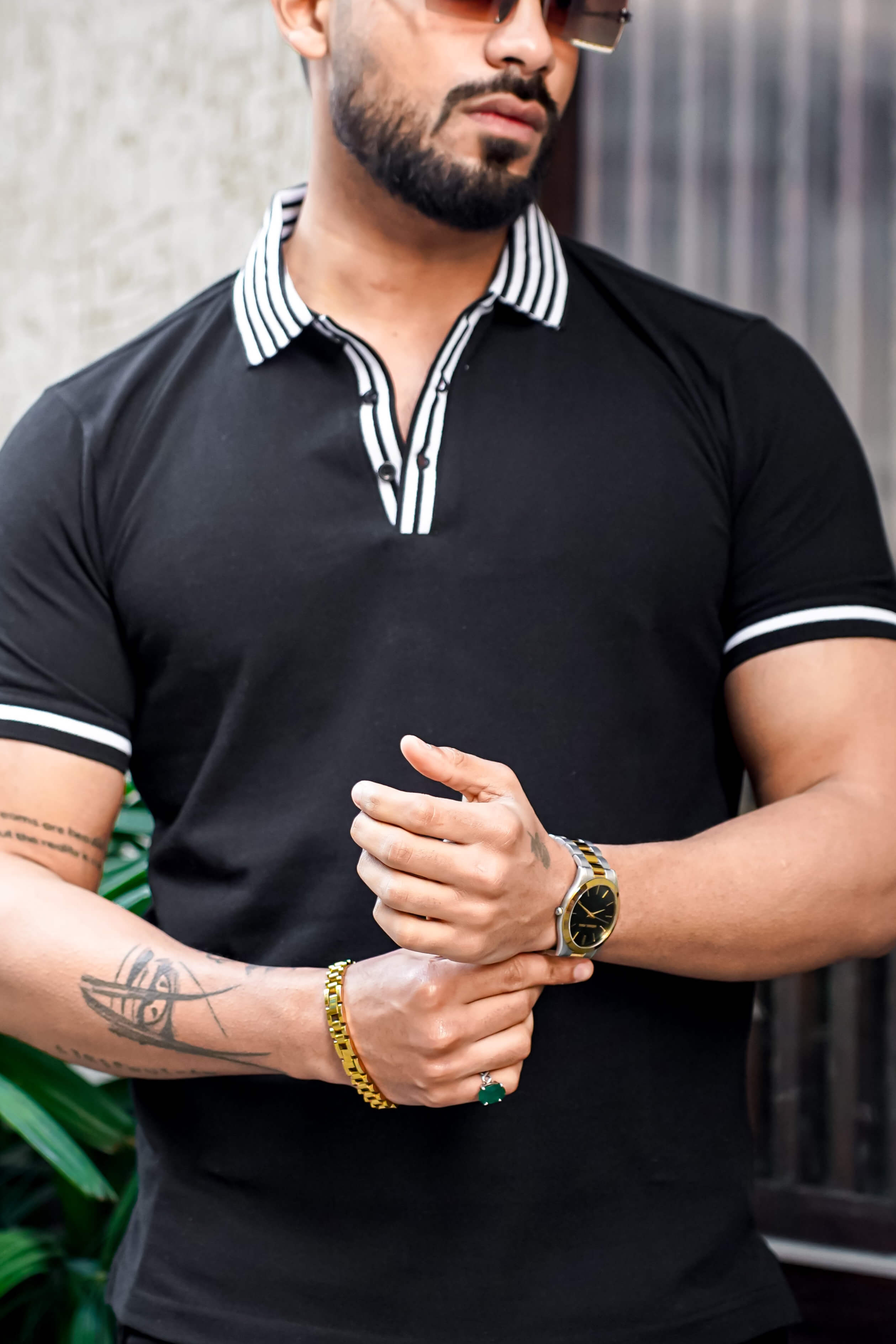 Black Polo with Contrast Placket Polo T-shirt