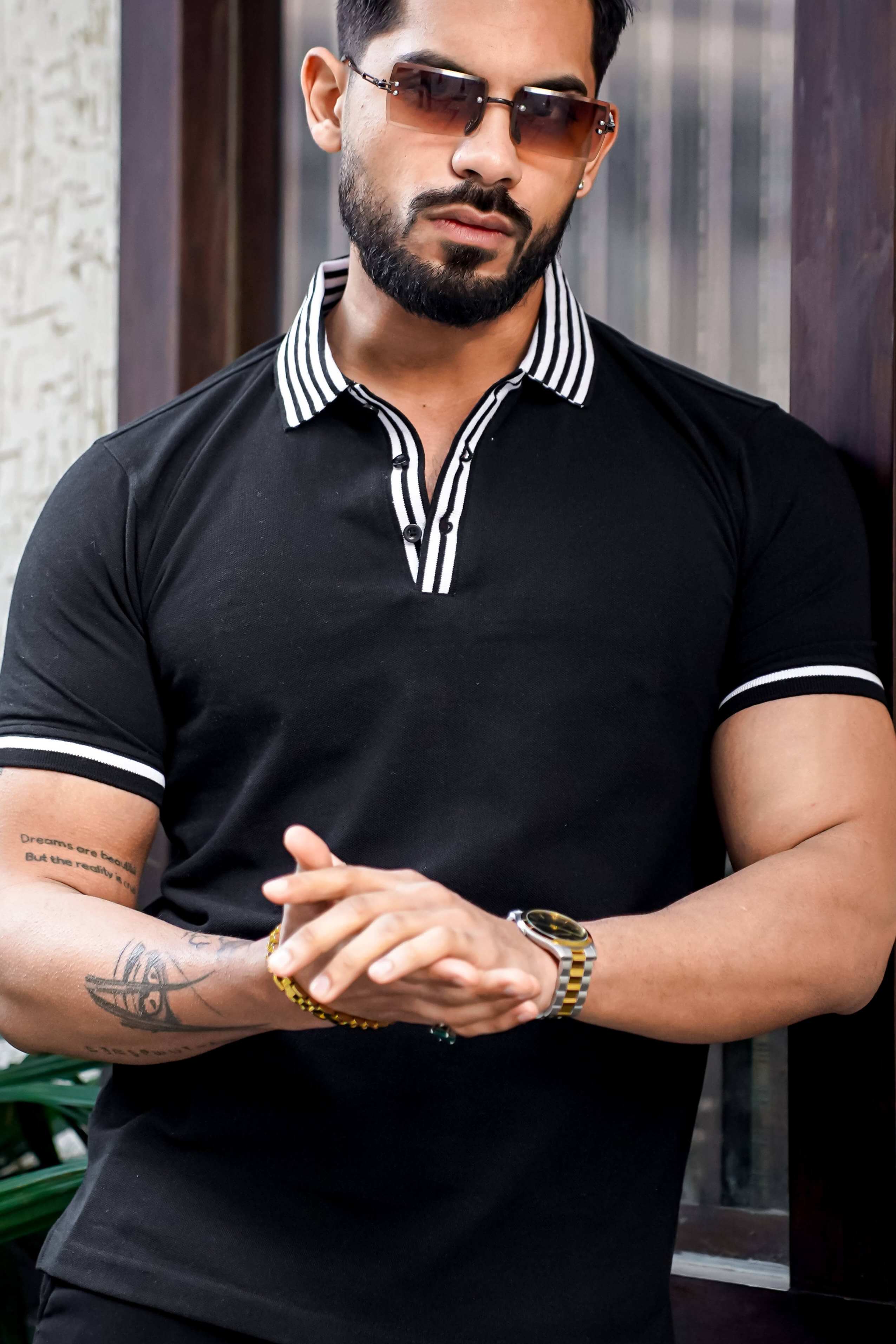 Black Polo with Contrast Placket Polo T-shirt