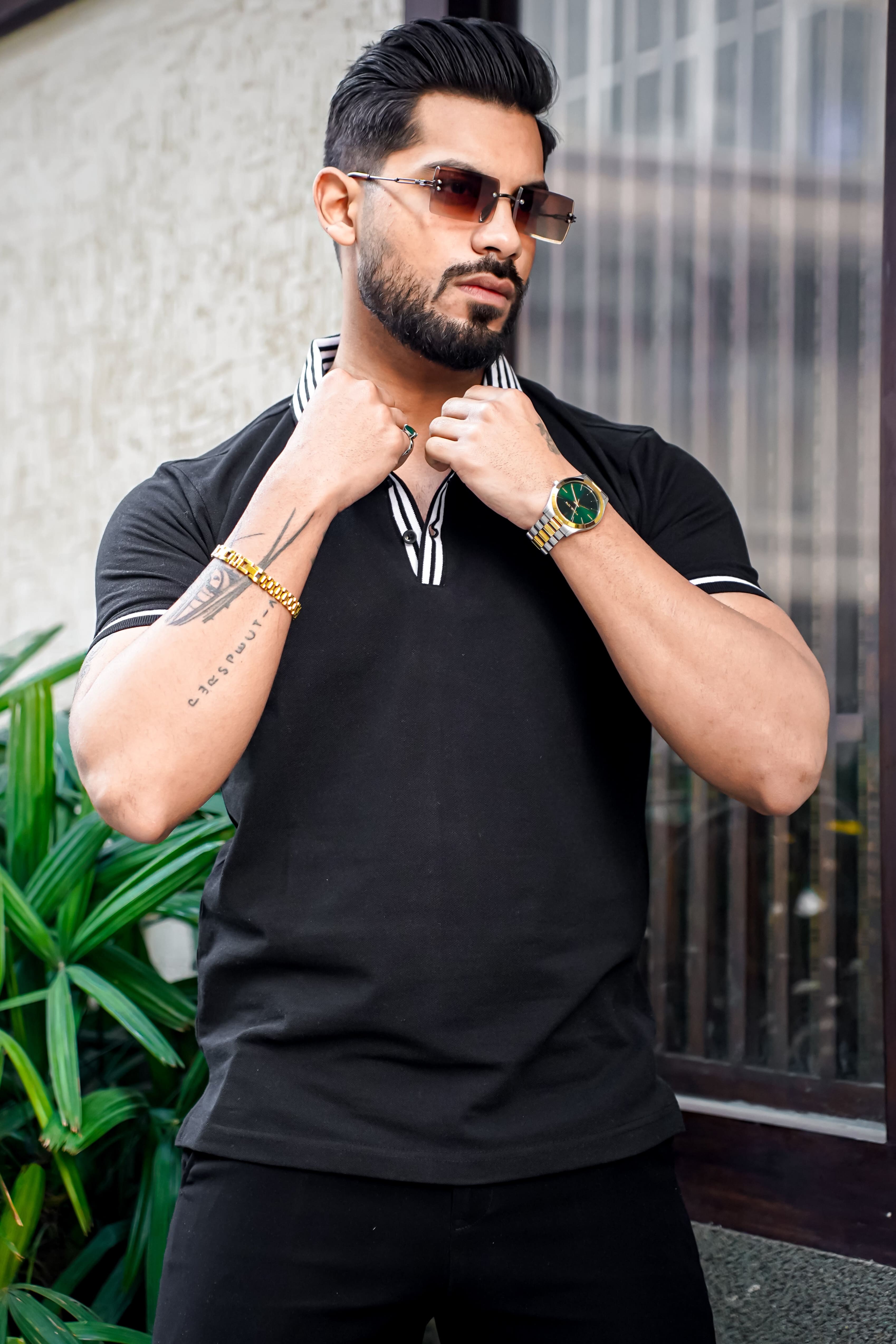 Black Polo with Contrast Placket Polo T-shirt