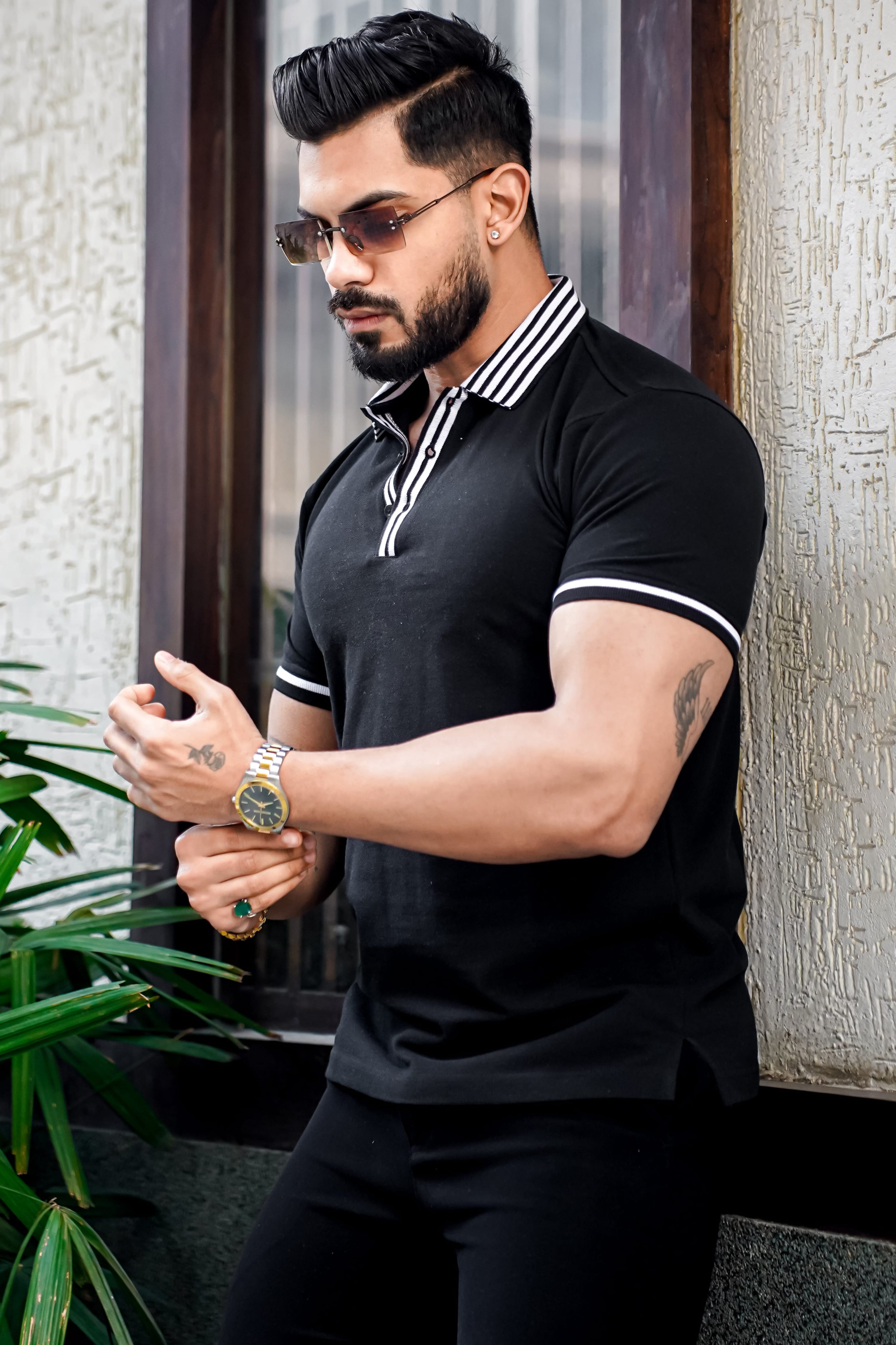 Black Polo with Contrast Placket Polo T-shirt