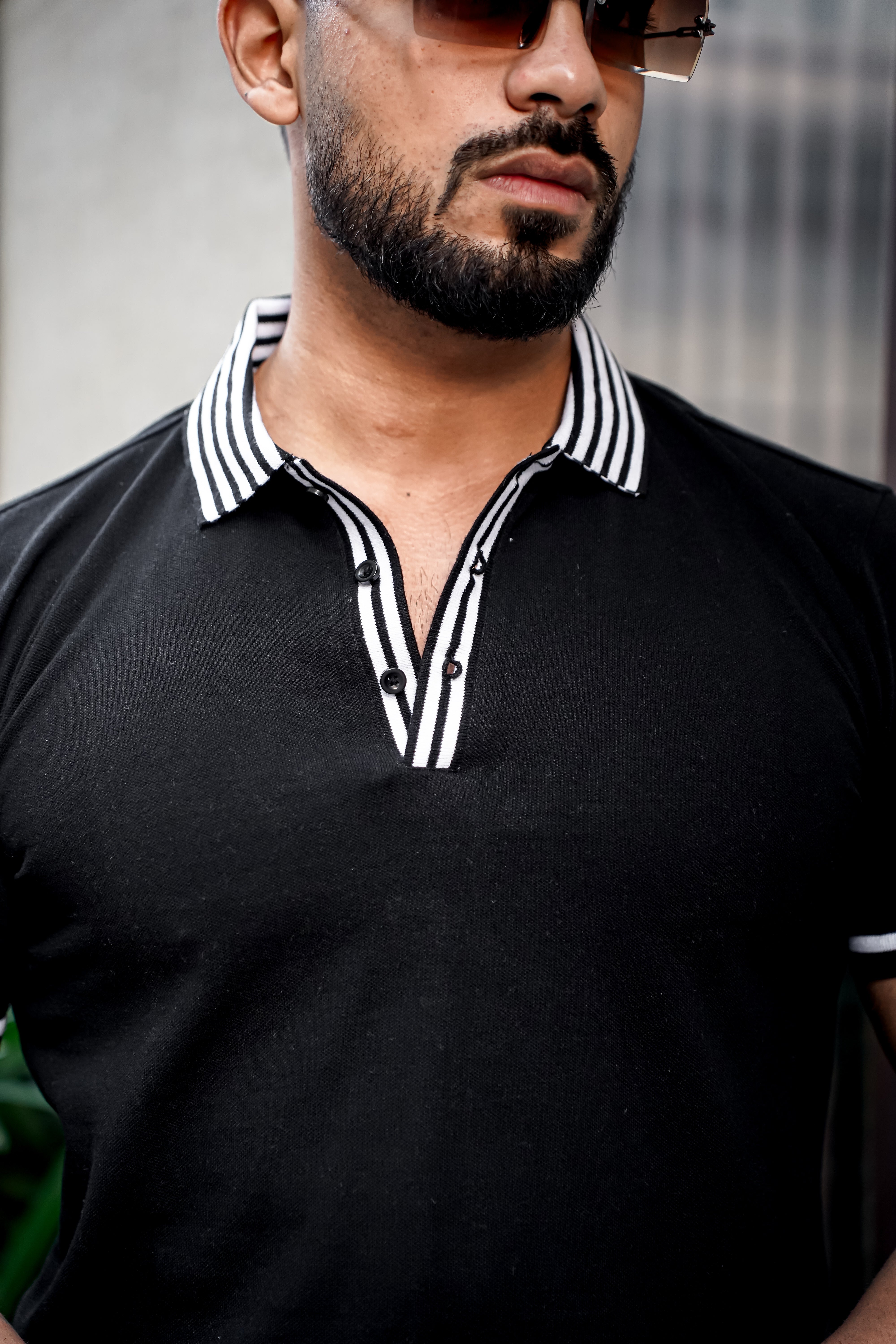 Black Polo with Contrast Placket Polo T-shirt