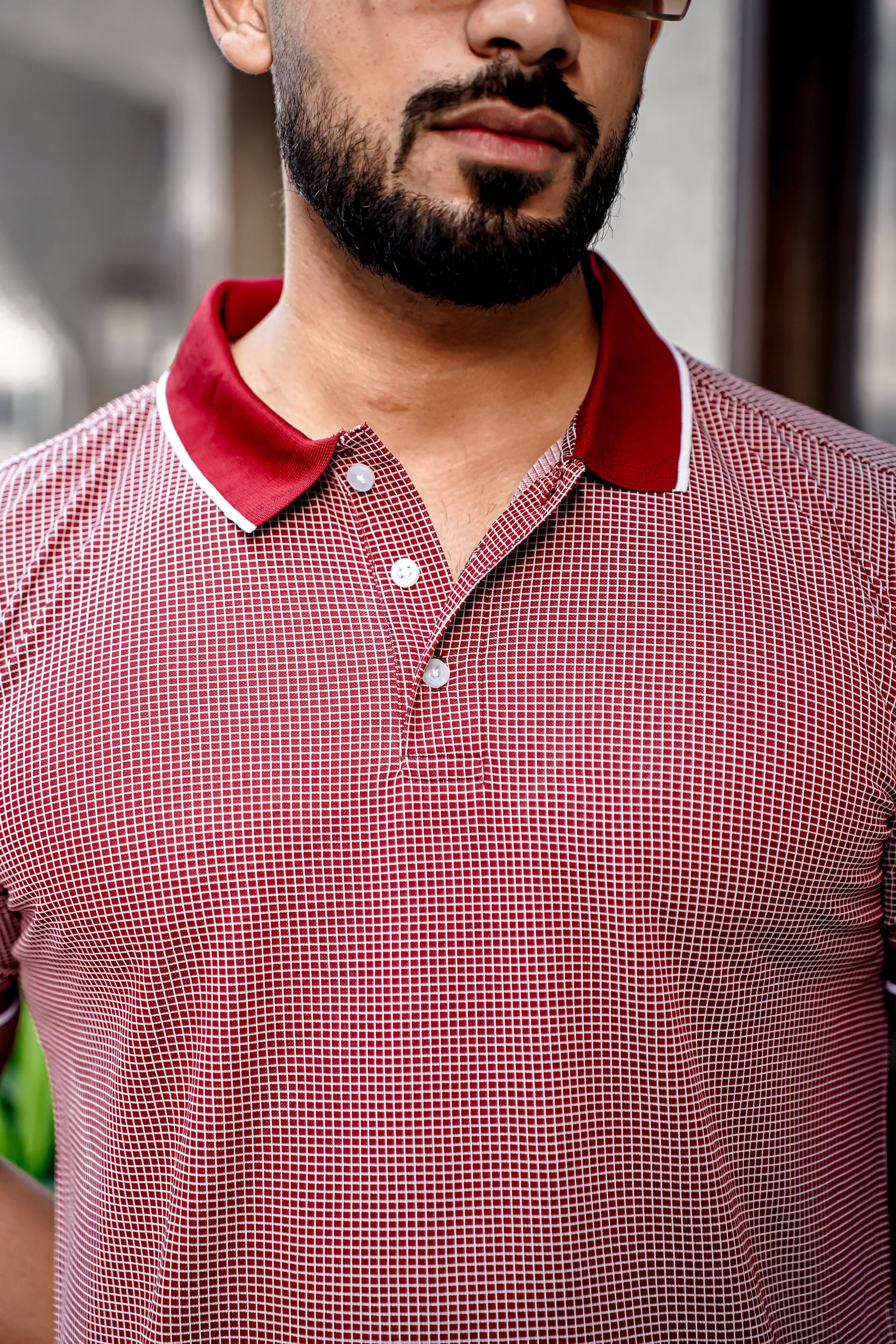 Maroon Self Design Polo Neck T-Shirt