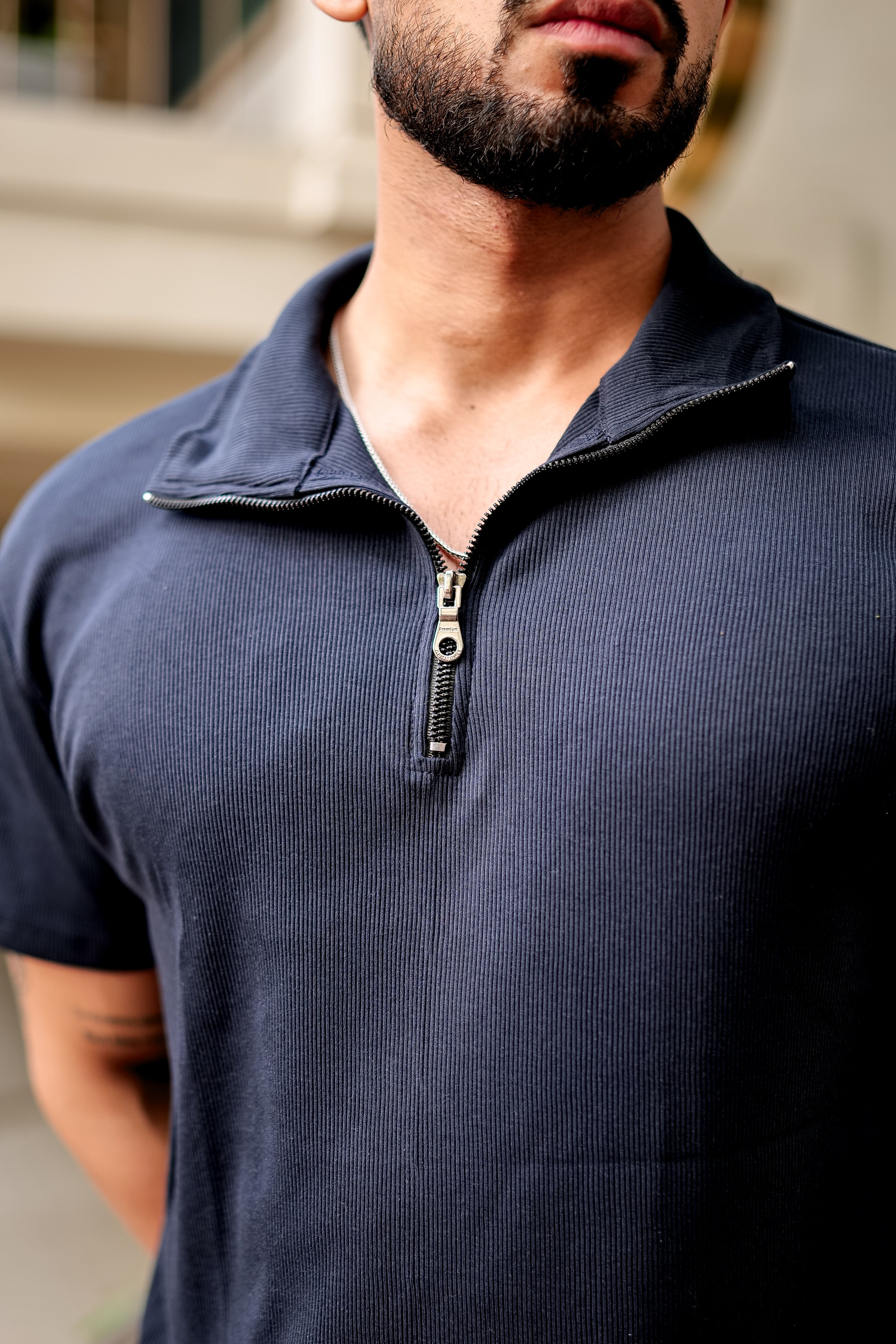 Black Waffle Zipper T-Shirt