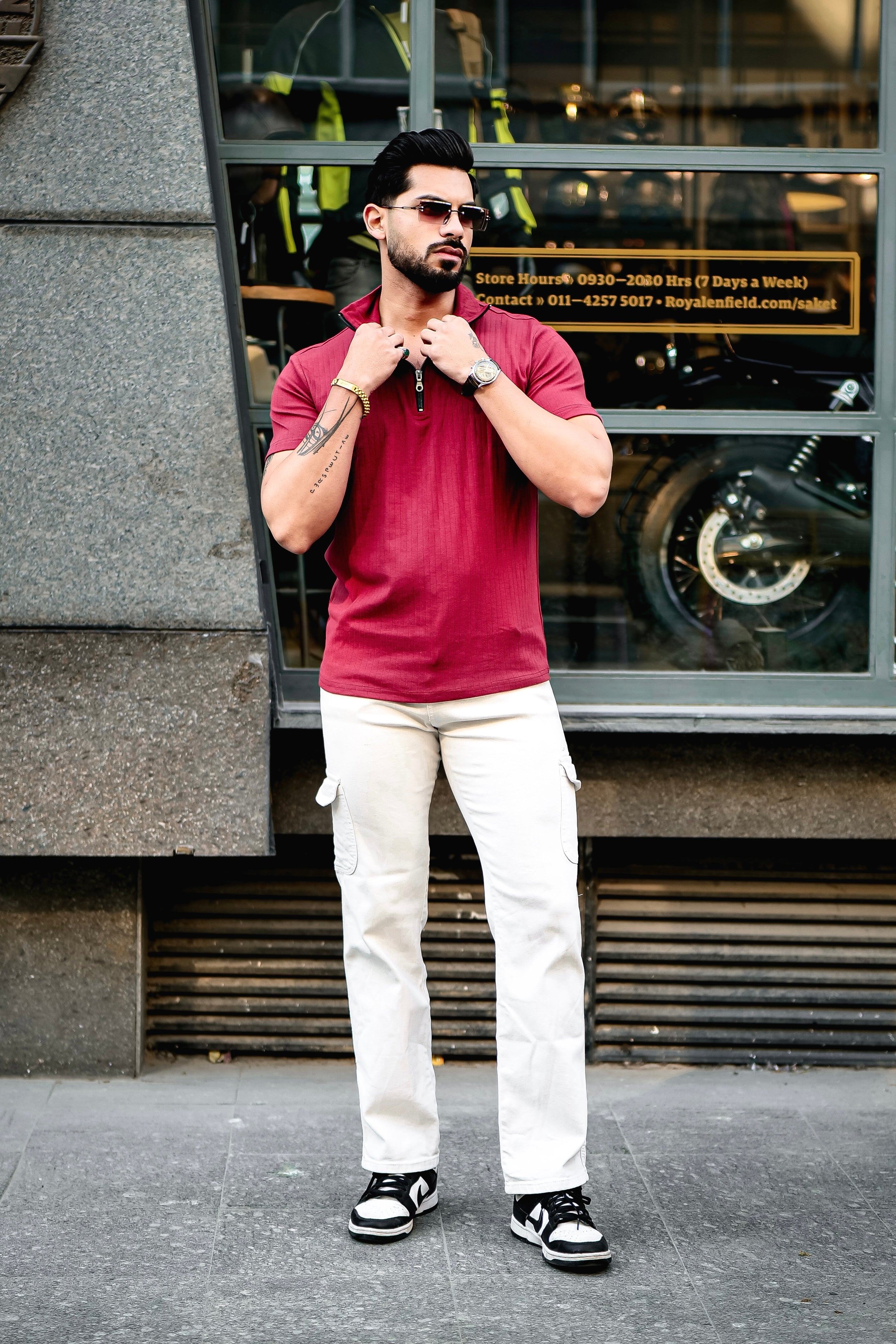 Maroon Drop Needle Zipper T-Shirt