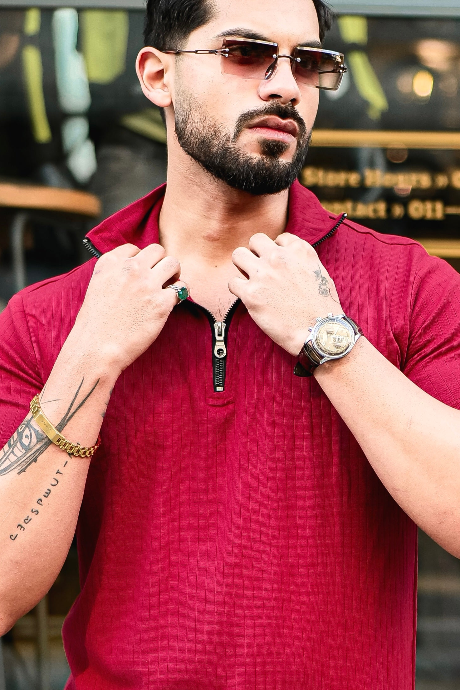 Maroon Drop Needle Zipper T-Shirt