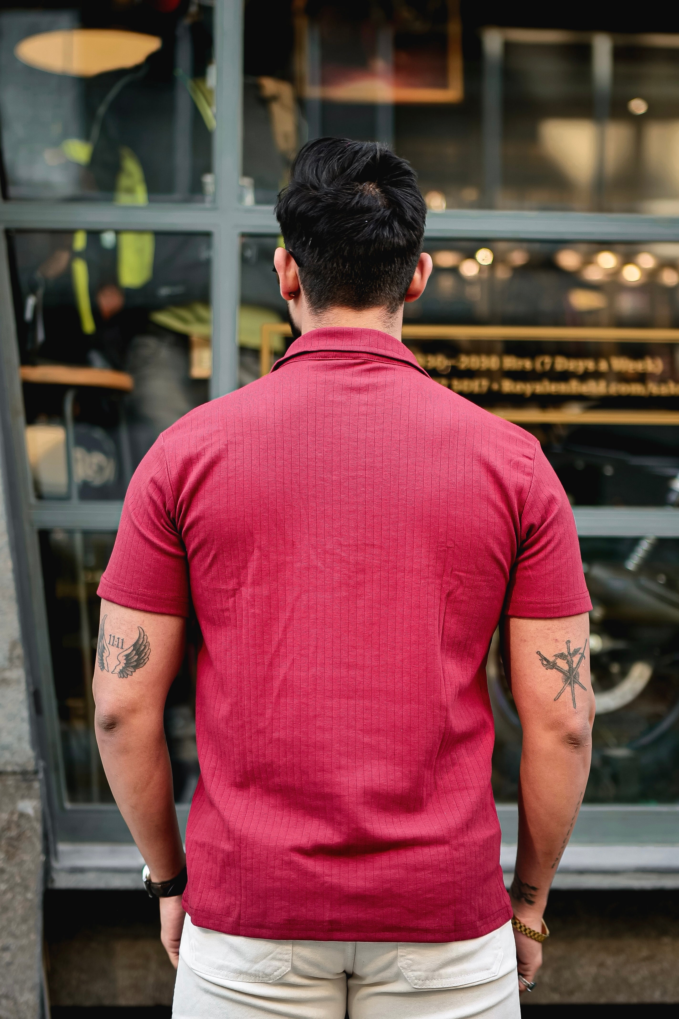 Maroon Drop Needle Zipper T-Shirt