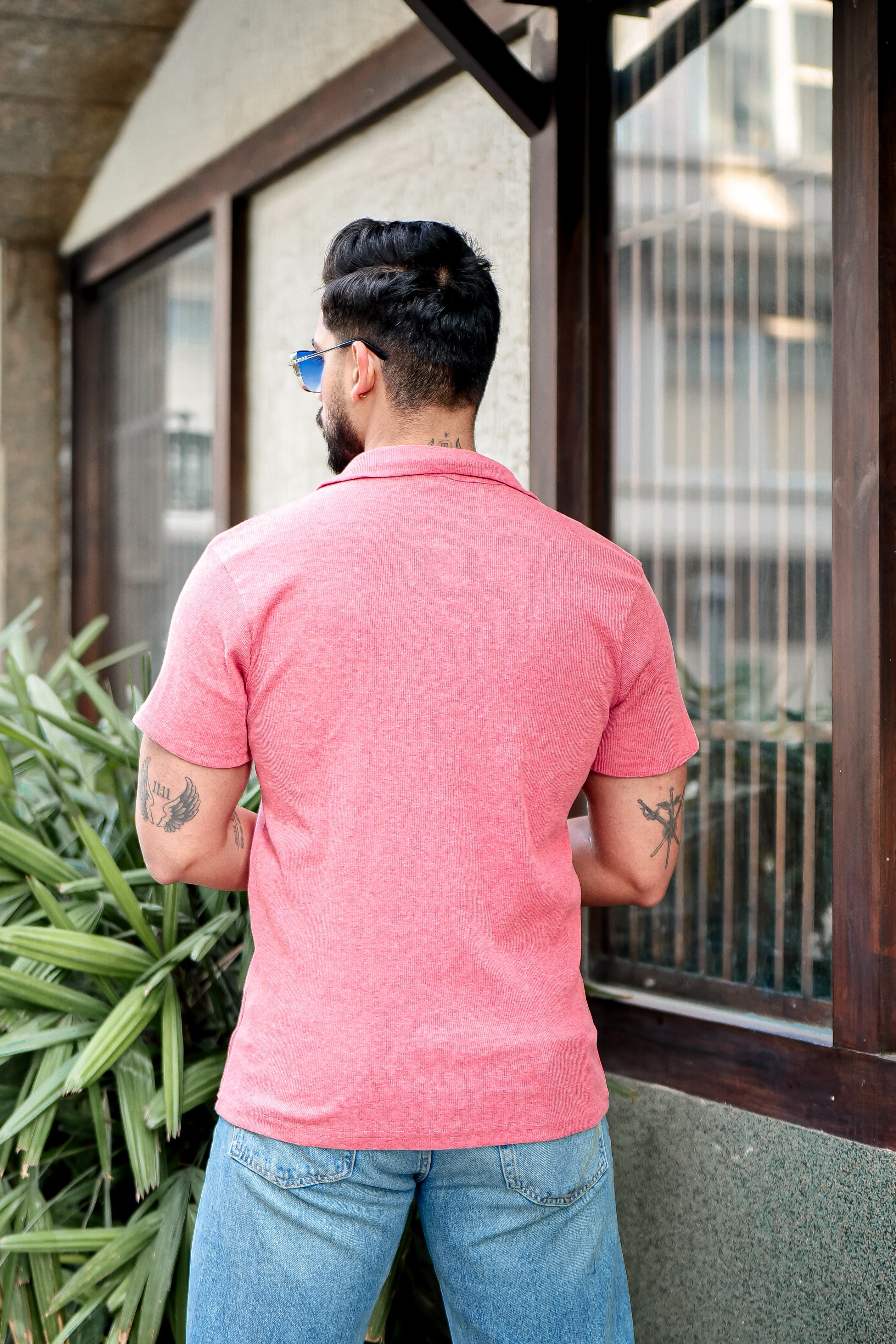 Pink Ribbed Zipper T-Shirt