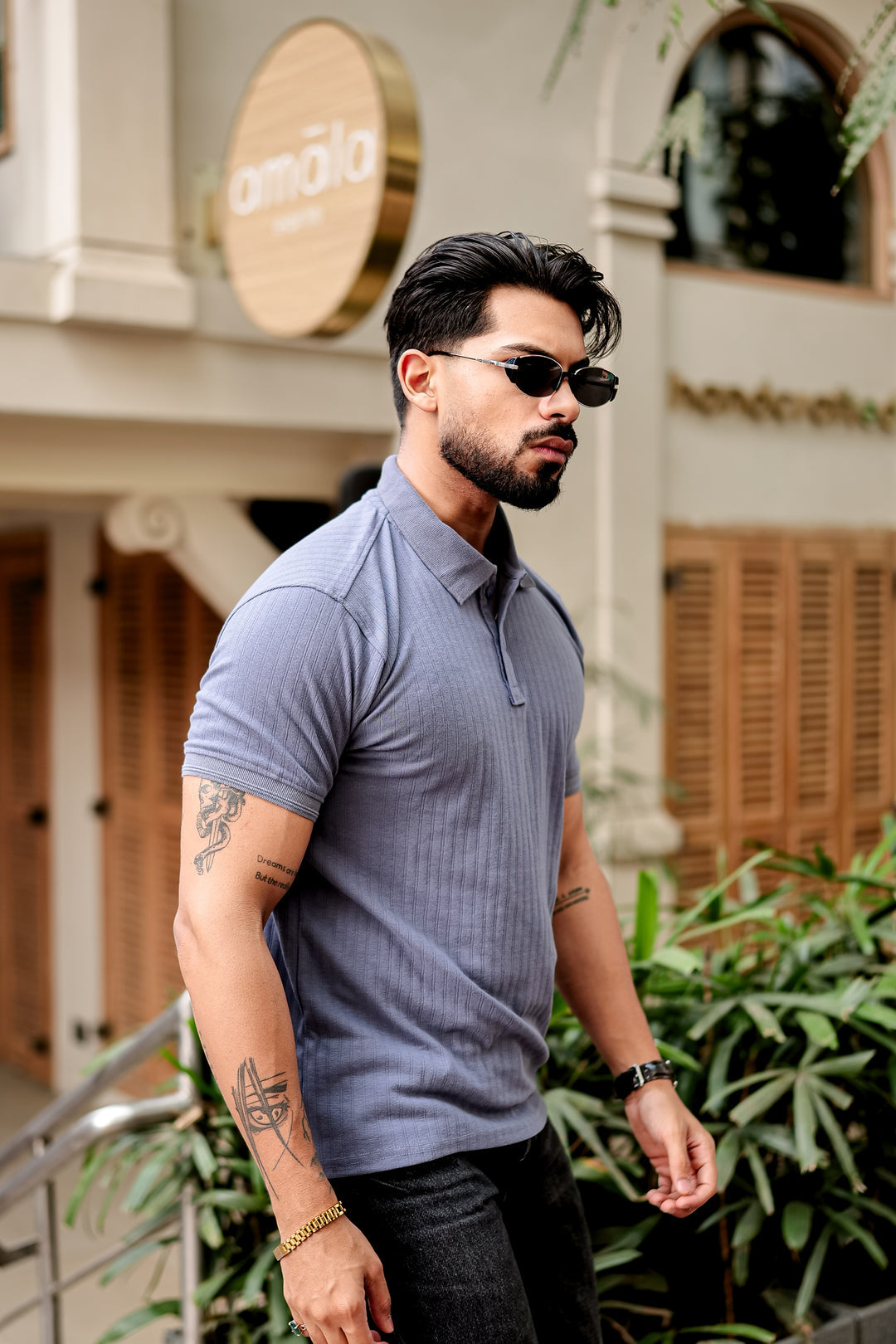 Blue Drop Needle Placket Polo Collar T-Shirt (Copy)