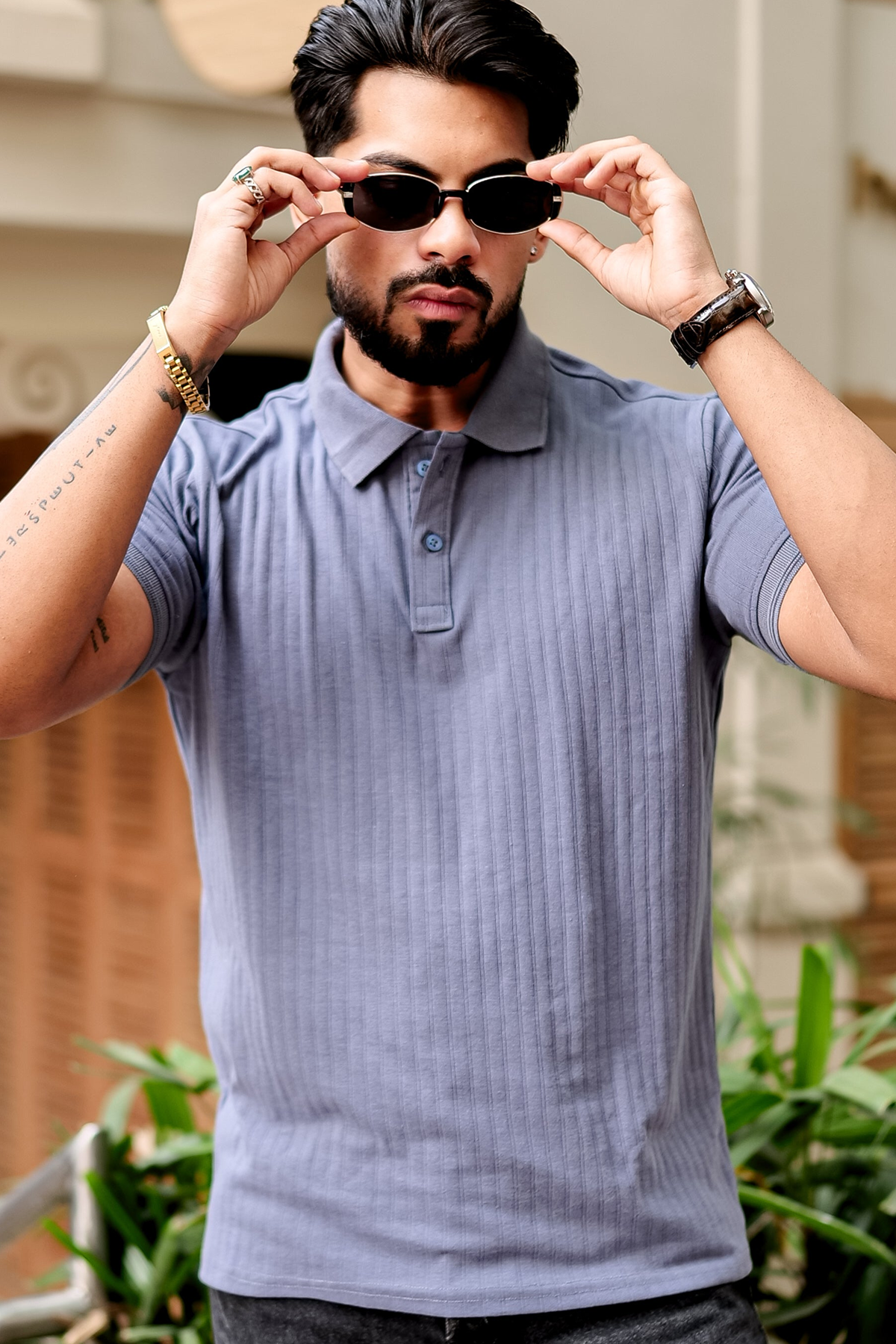 Blue Drop Needle Placket Polo Collar T-Shirt (Copy)
