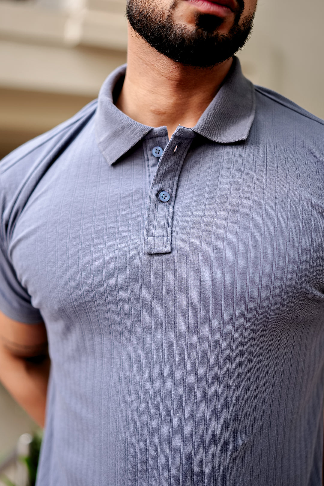 Blue Drop Needle Placket Polo Collar T-Shirt (Copy)