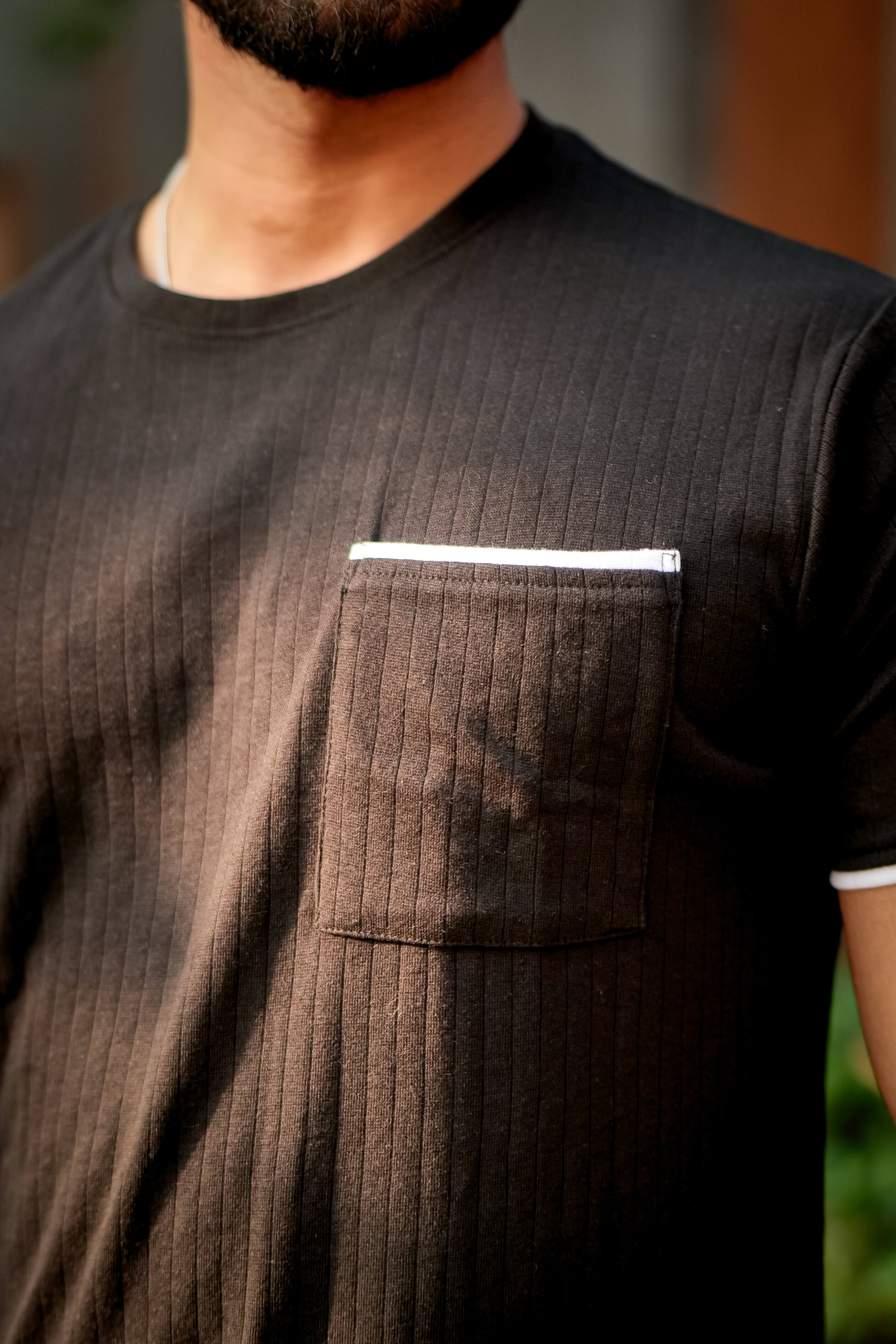 Black Self Design Pocket T-Shirt