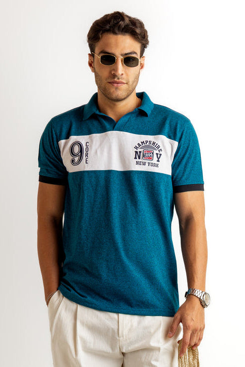 Turquoise Blue Typographic Cotton T-Shirt