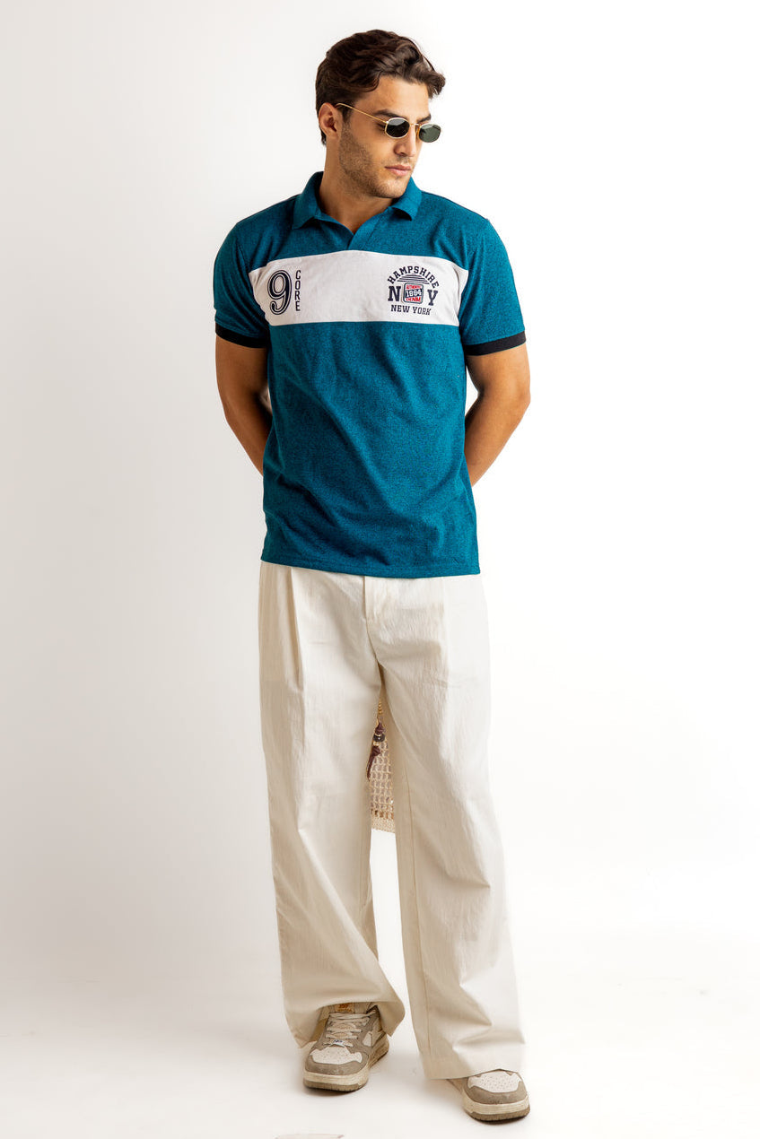 Turquoise Blue Typographic Cotton T-Shirt
