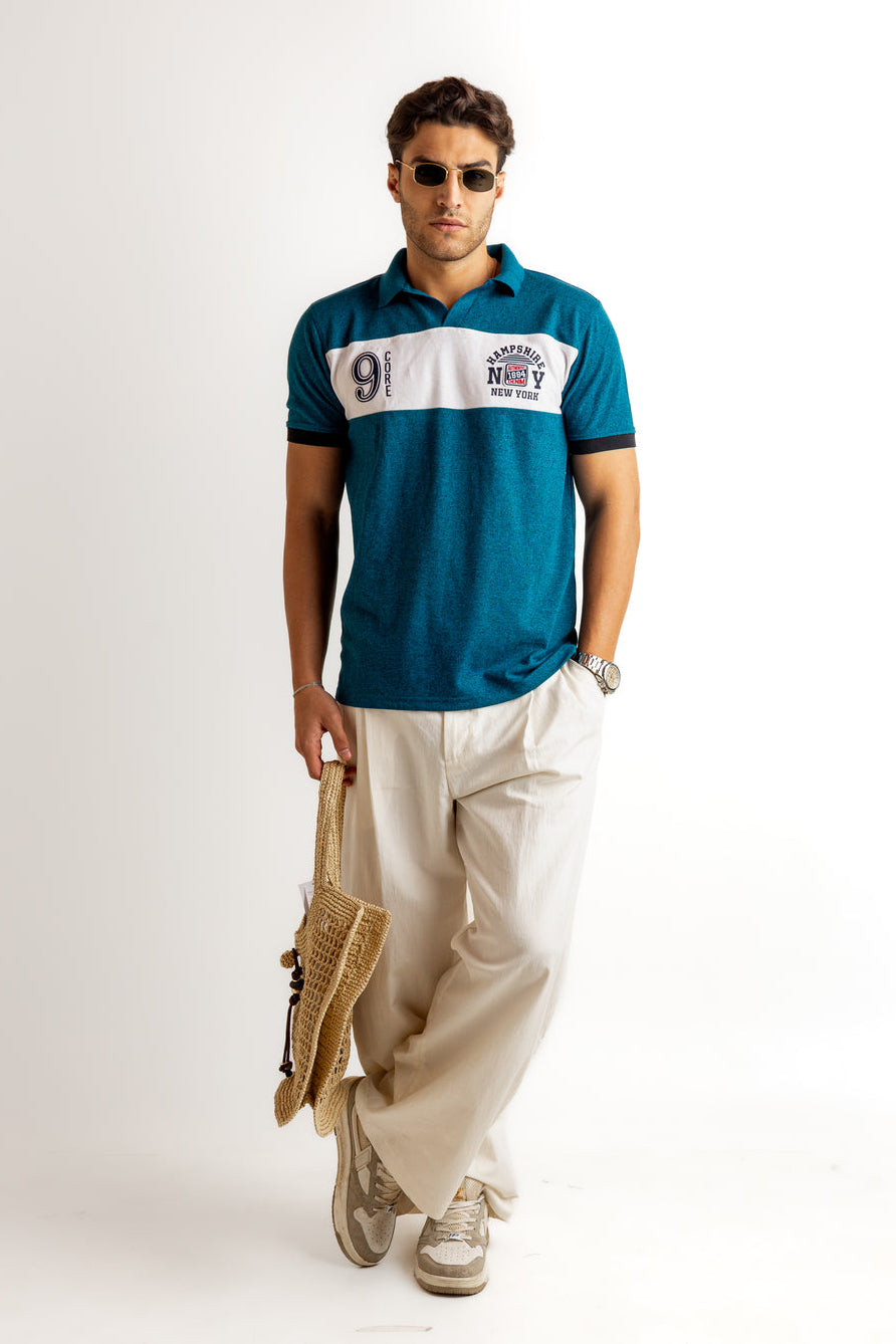 Turquoise Blue Typographic Cotton T-Shirt