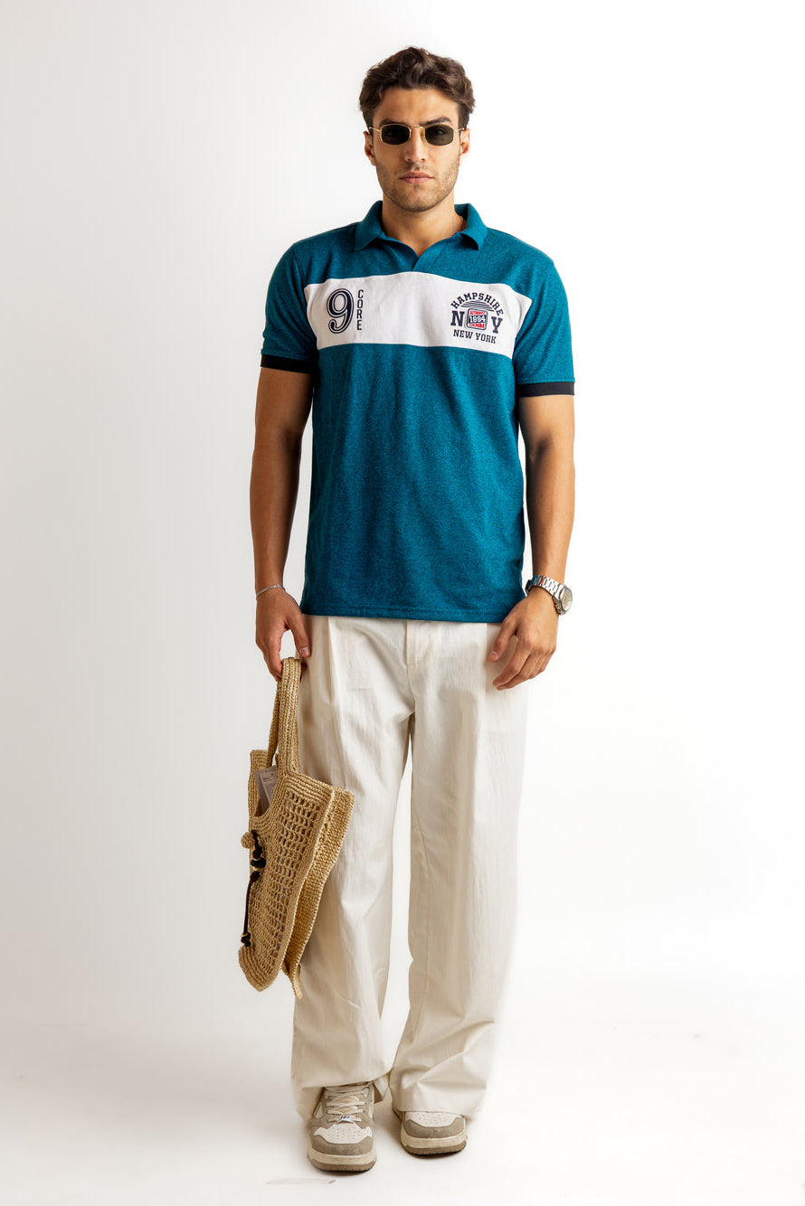 Turquoise Blue Typographic Cotton T-Shirt