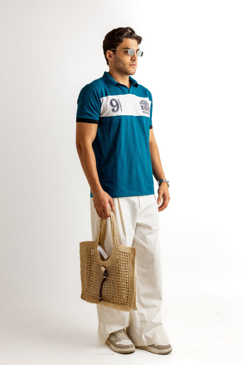 Turquoise Blue Typographic Cotton T-Shirt