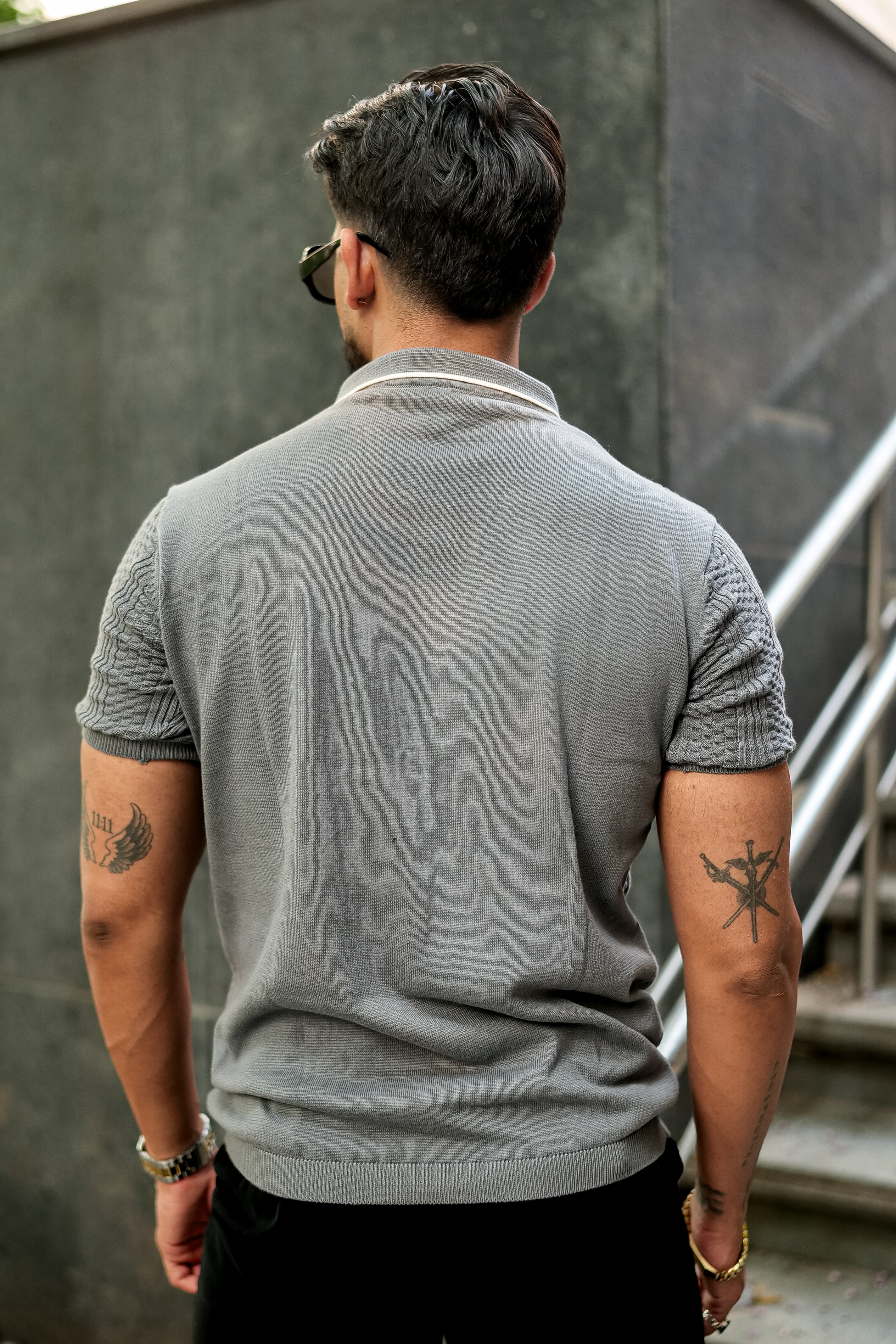 Grey Premium Flat knit Polo T-shirt