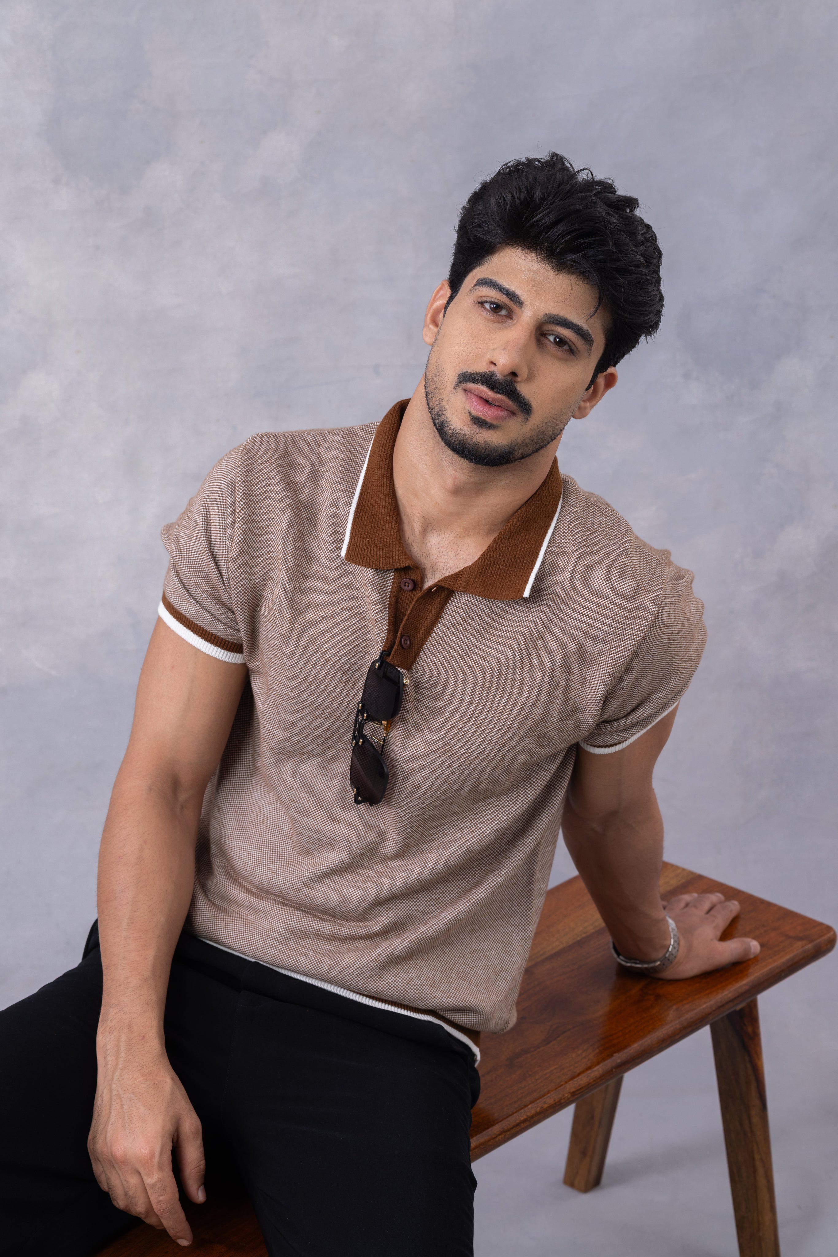 Brown Premium Flat Knit Polo T-Shirt