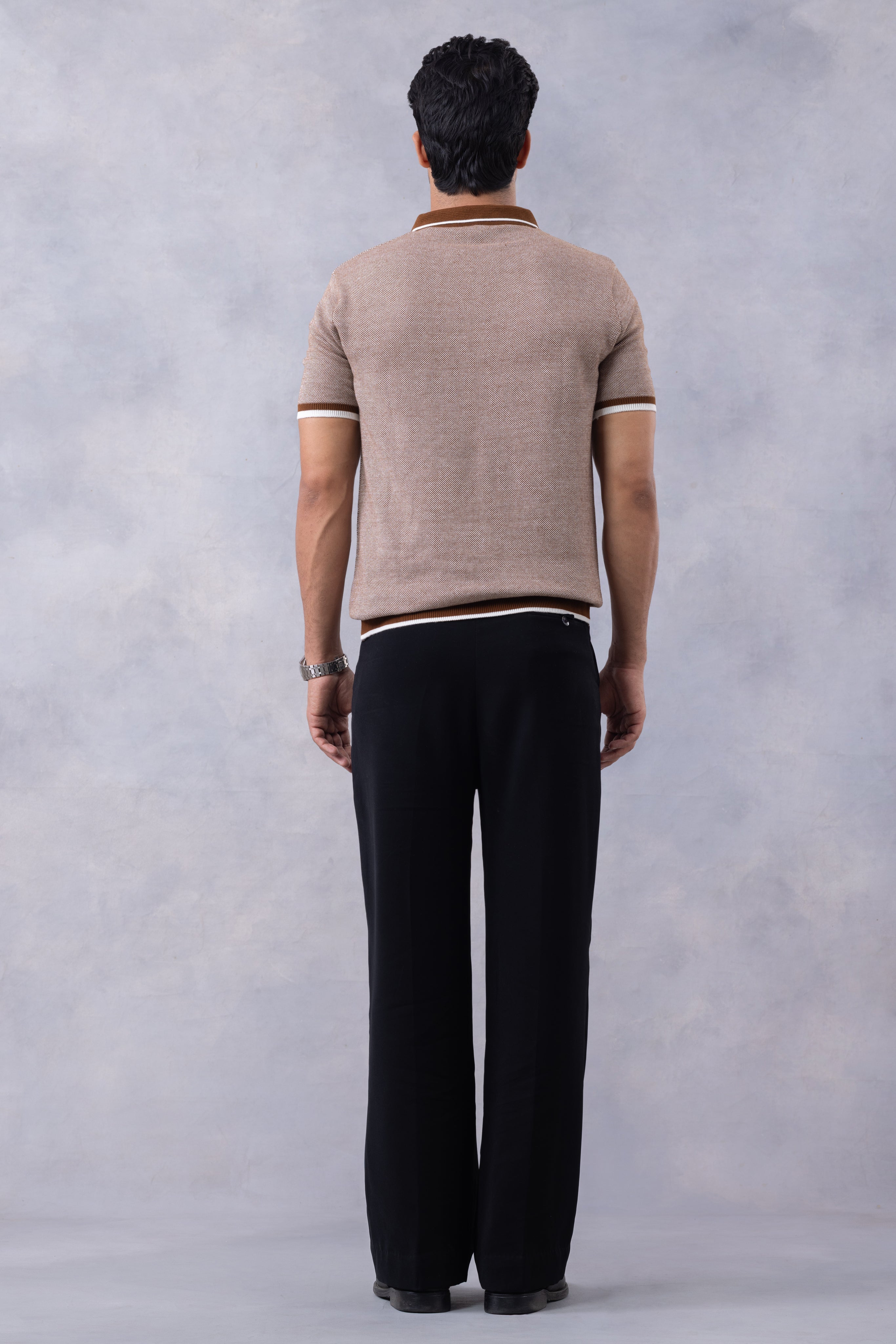 Brown Premium Flat Knit Polo T-Shirt