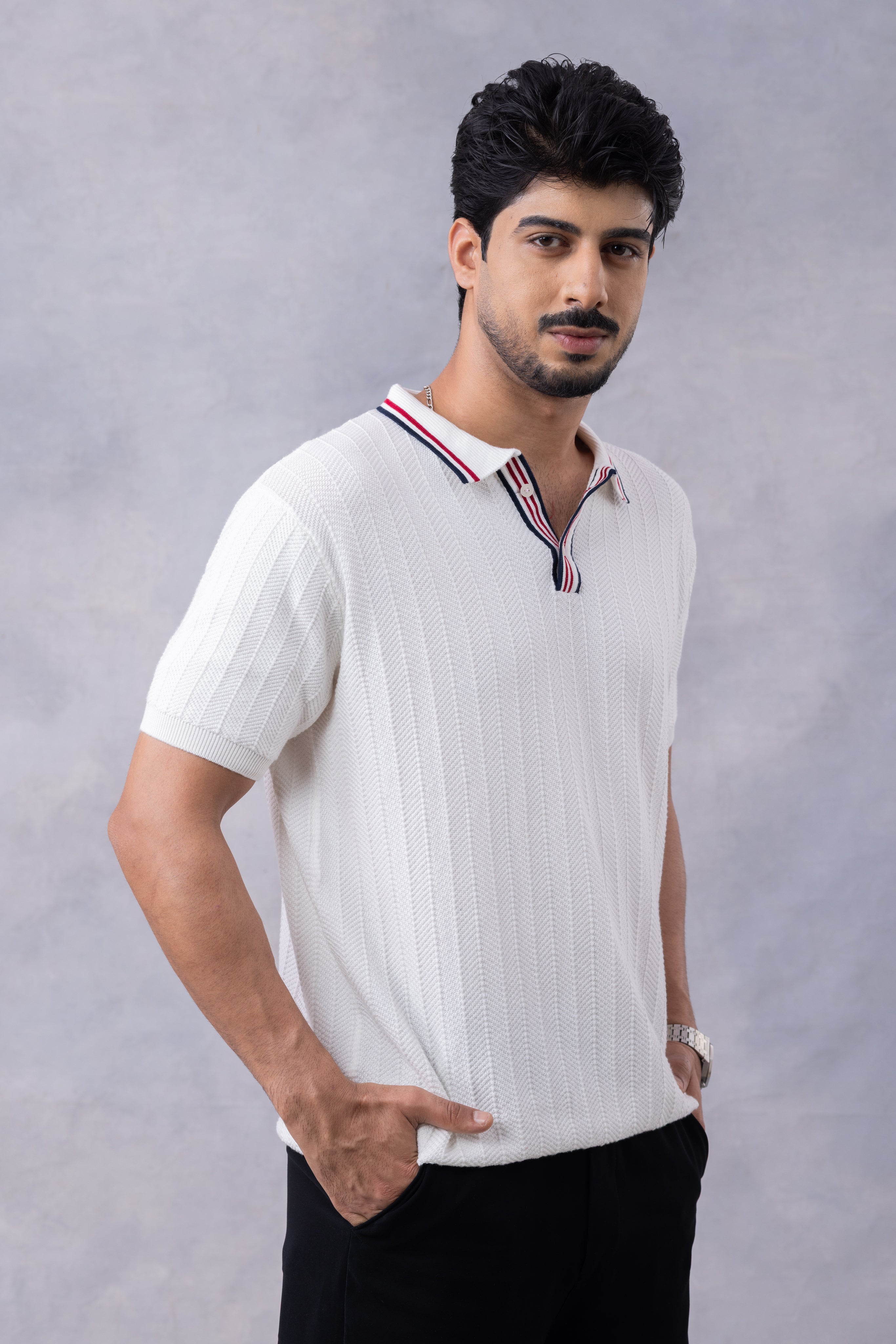 White Premium Flat Knit Polo T-Shirt