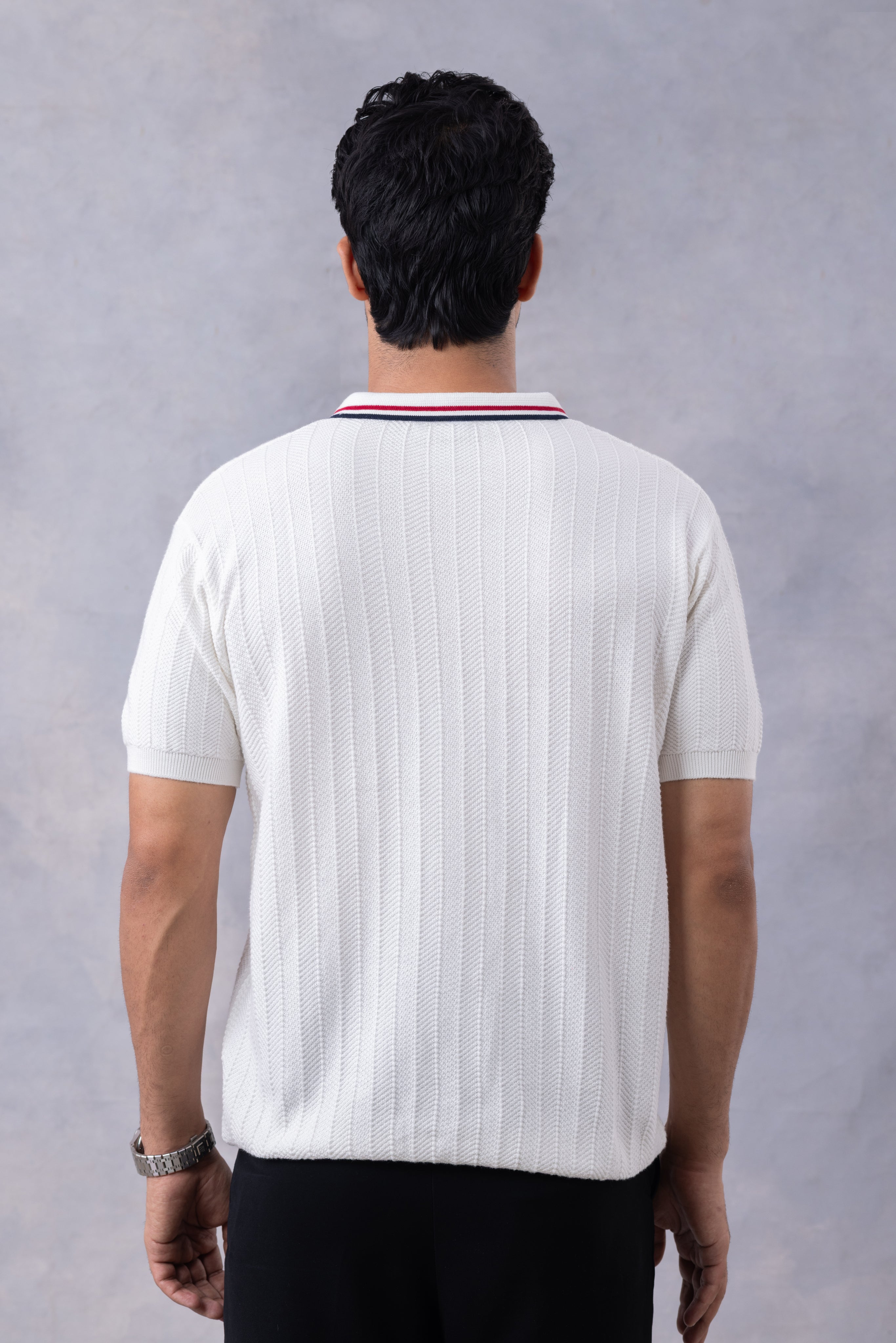 White Premium Flat Knit Polo T-Shirt